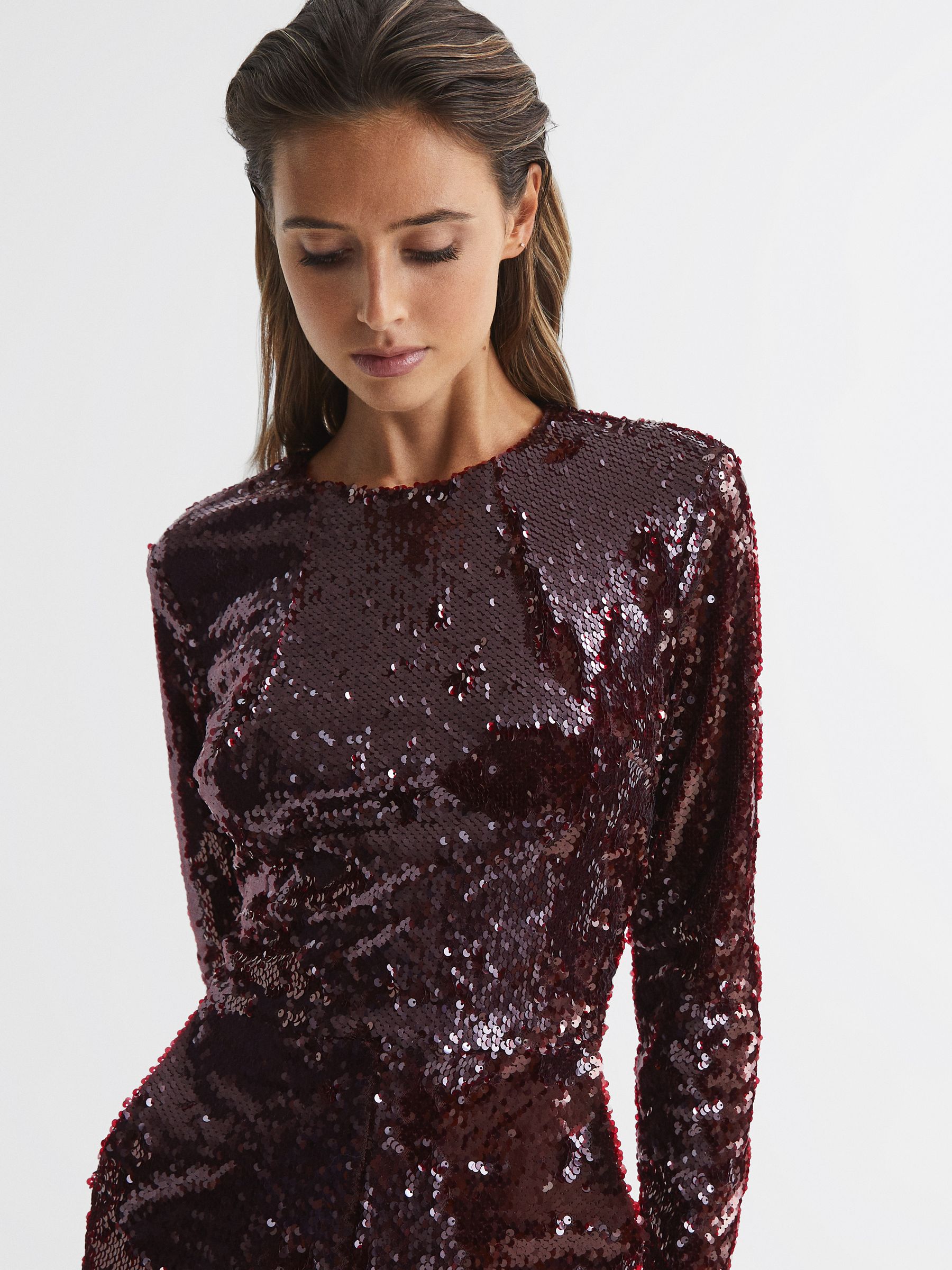 Sequin Culotte Jumpsuit in Burgundy - Image 4 of 6