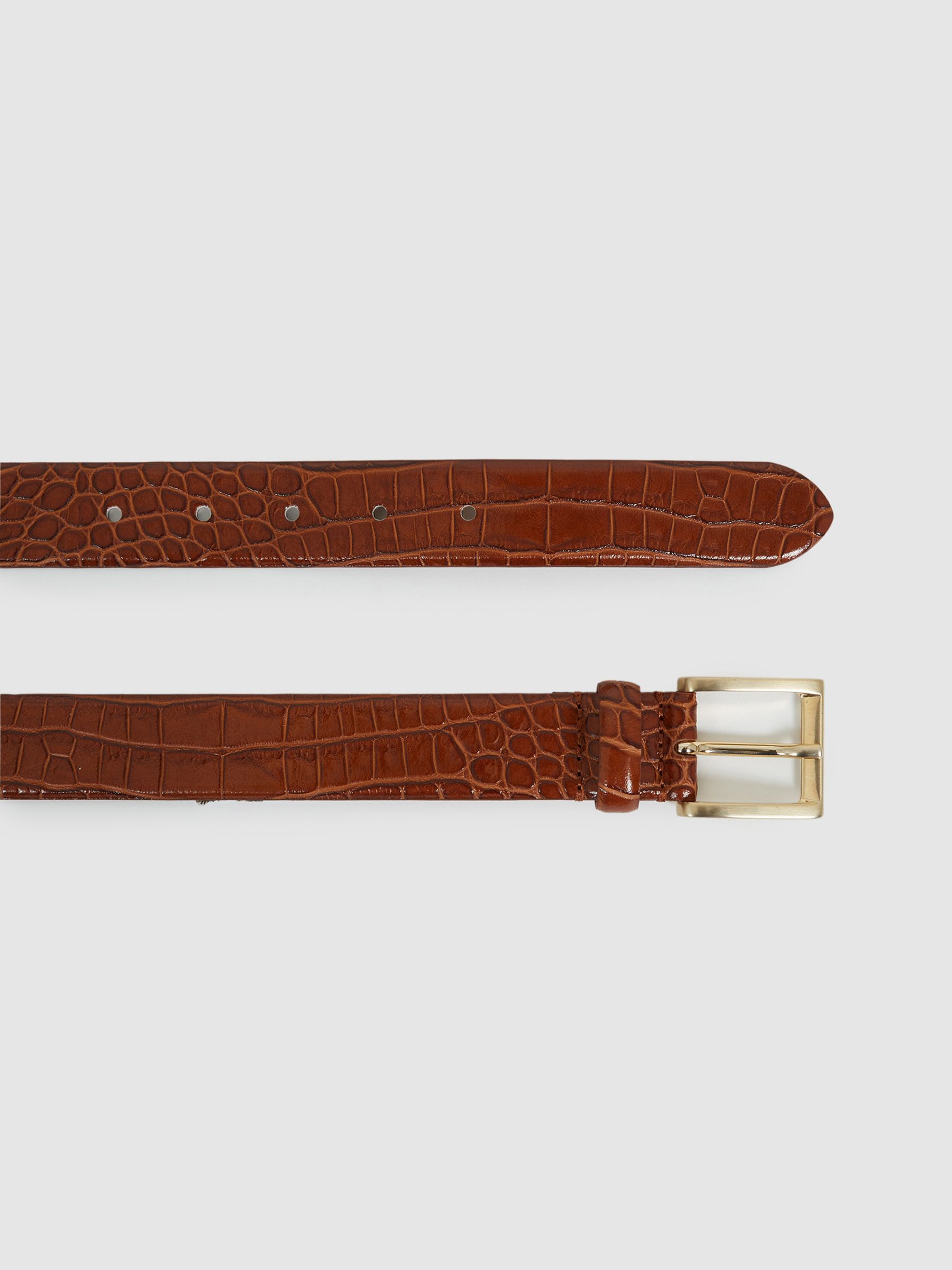 Leather Crocodile Print Belt in Tan - Image 5 of 7