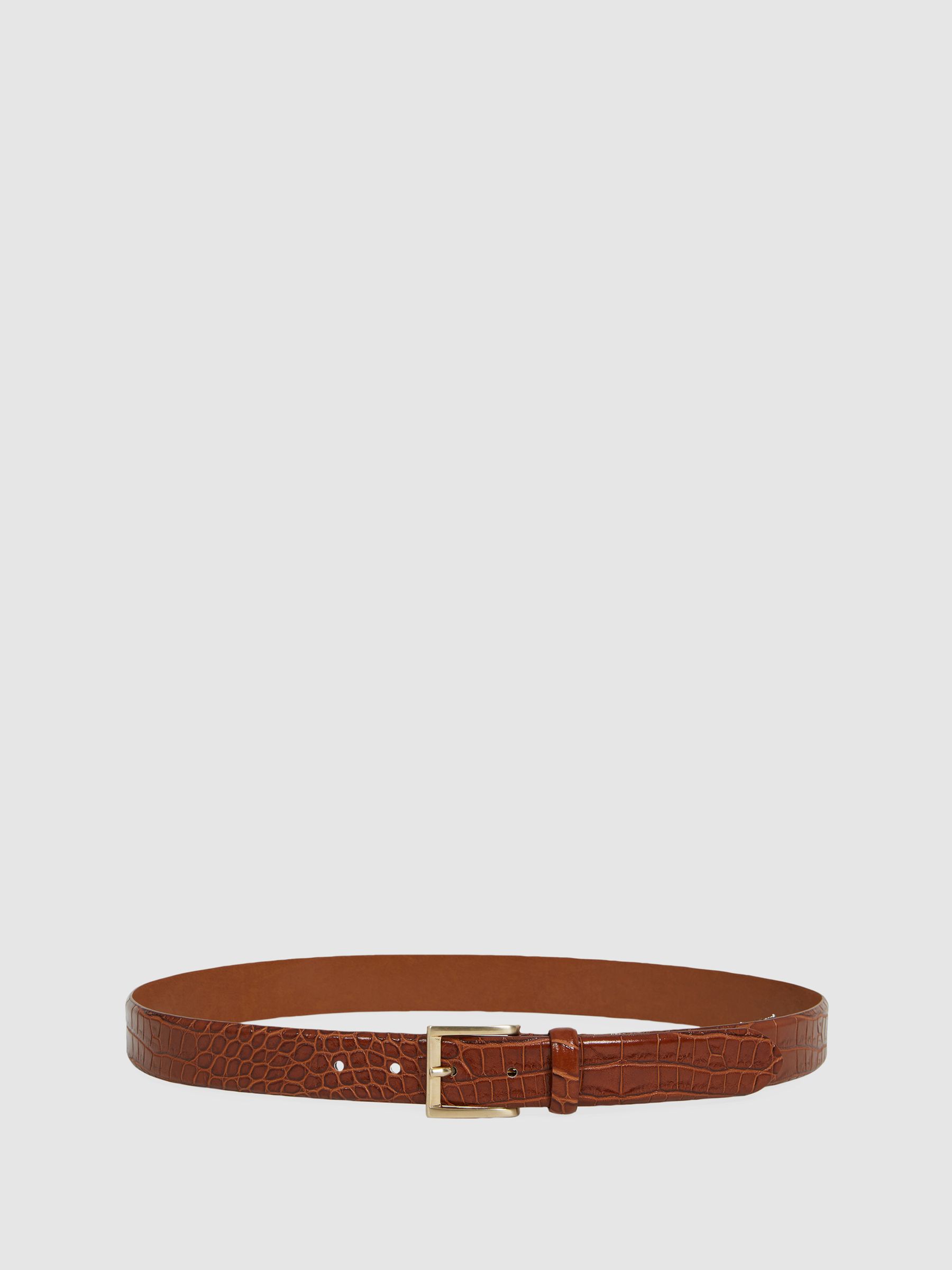 Leather Crocodile Print Belt in Tan - Image 6 of 7