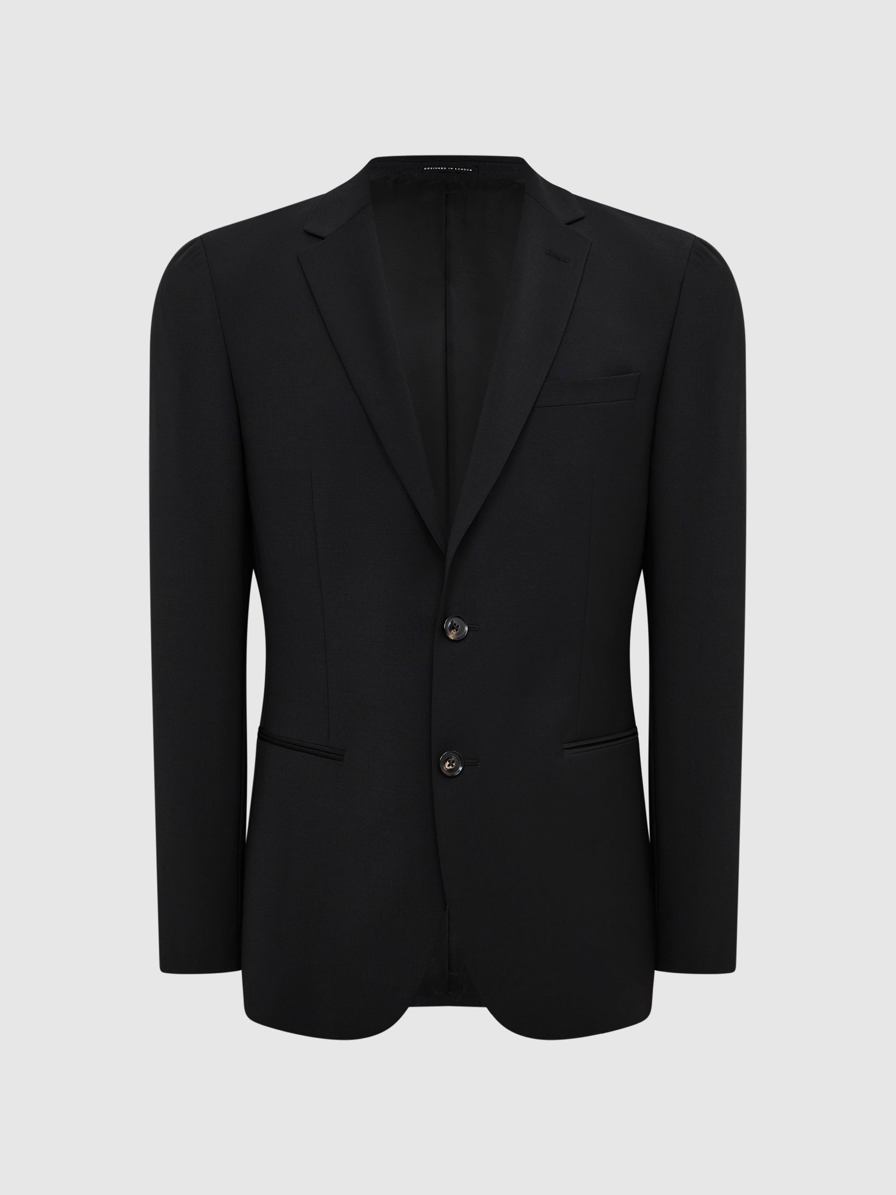 Slim Fit Single Breasted Wool Blazer in Black - Image 2 of 8