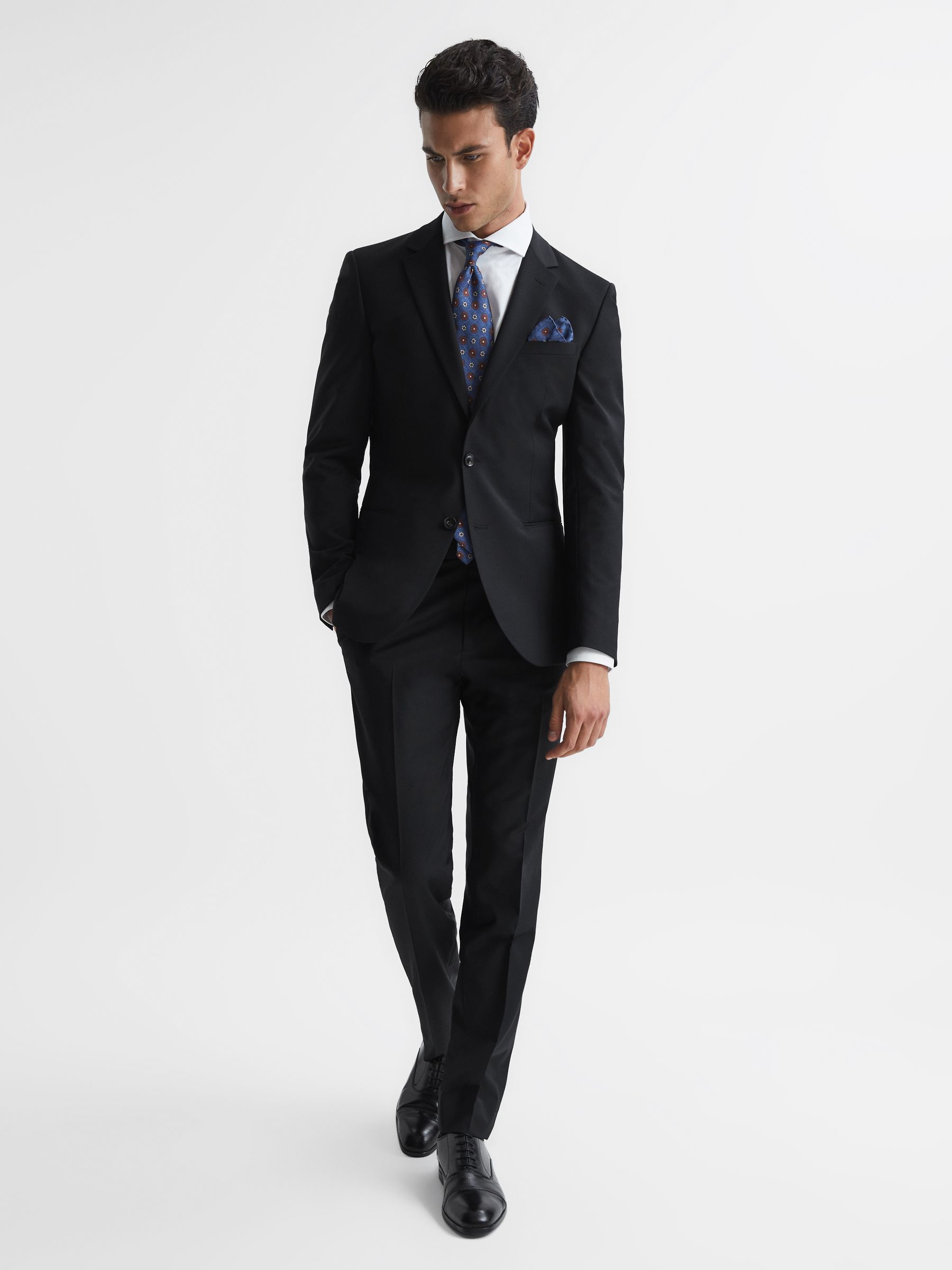 Slim Fit Single Breasted Wool Blazer in Black - Image 3 of 8