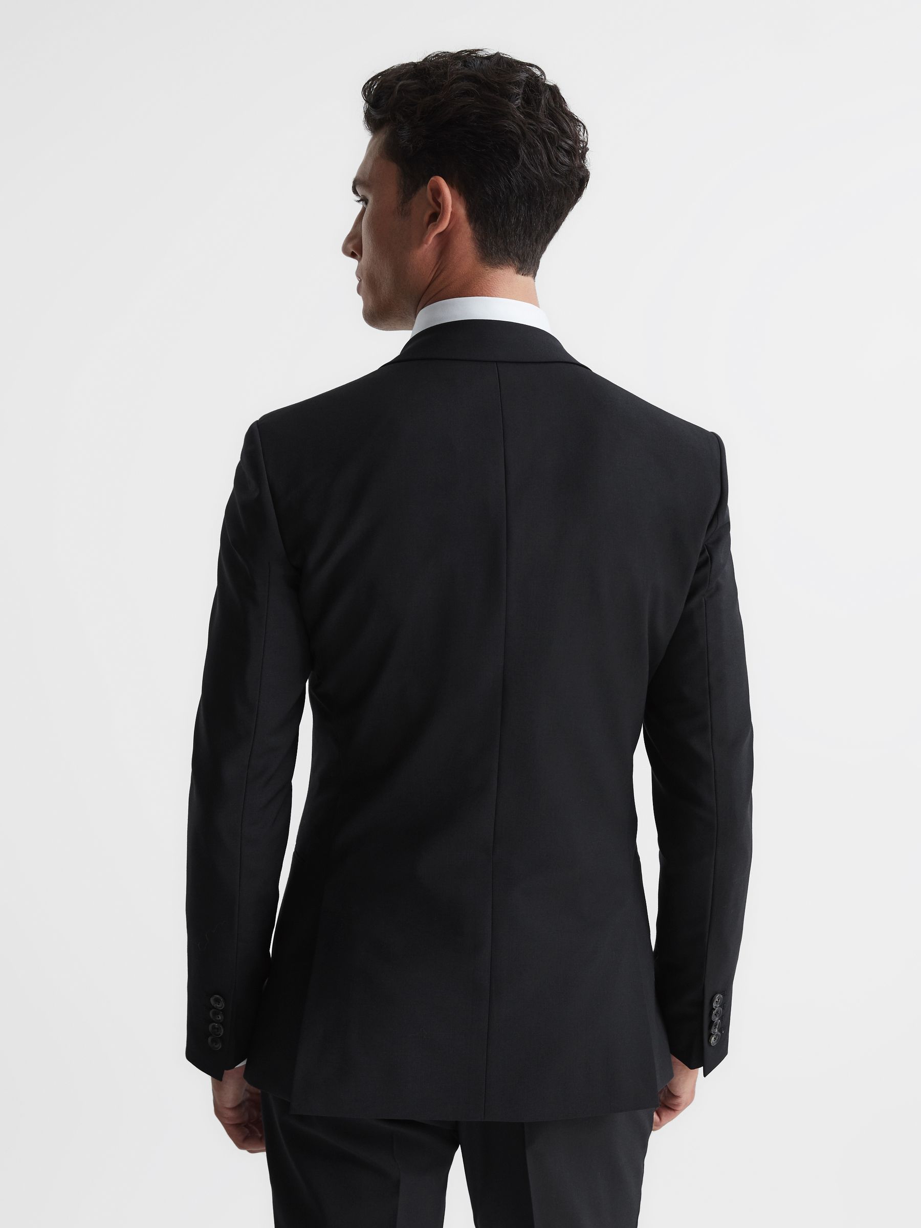 Slim Fit Single Breasted Wool Blazer in Black - Image 5 of 8