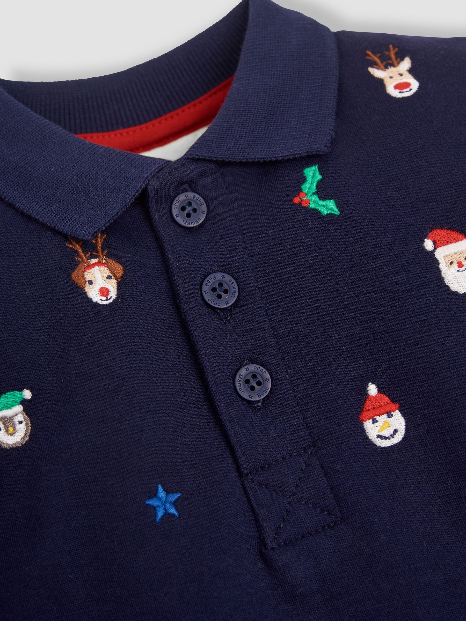 Navy Christmas Embroidered Polo Shirt - Image 4 of 5