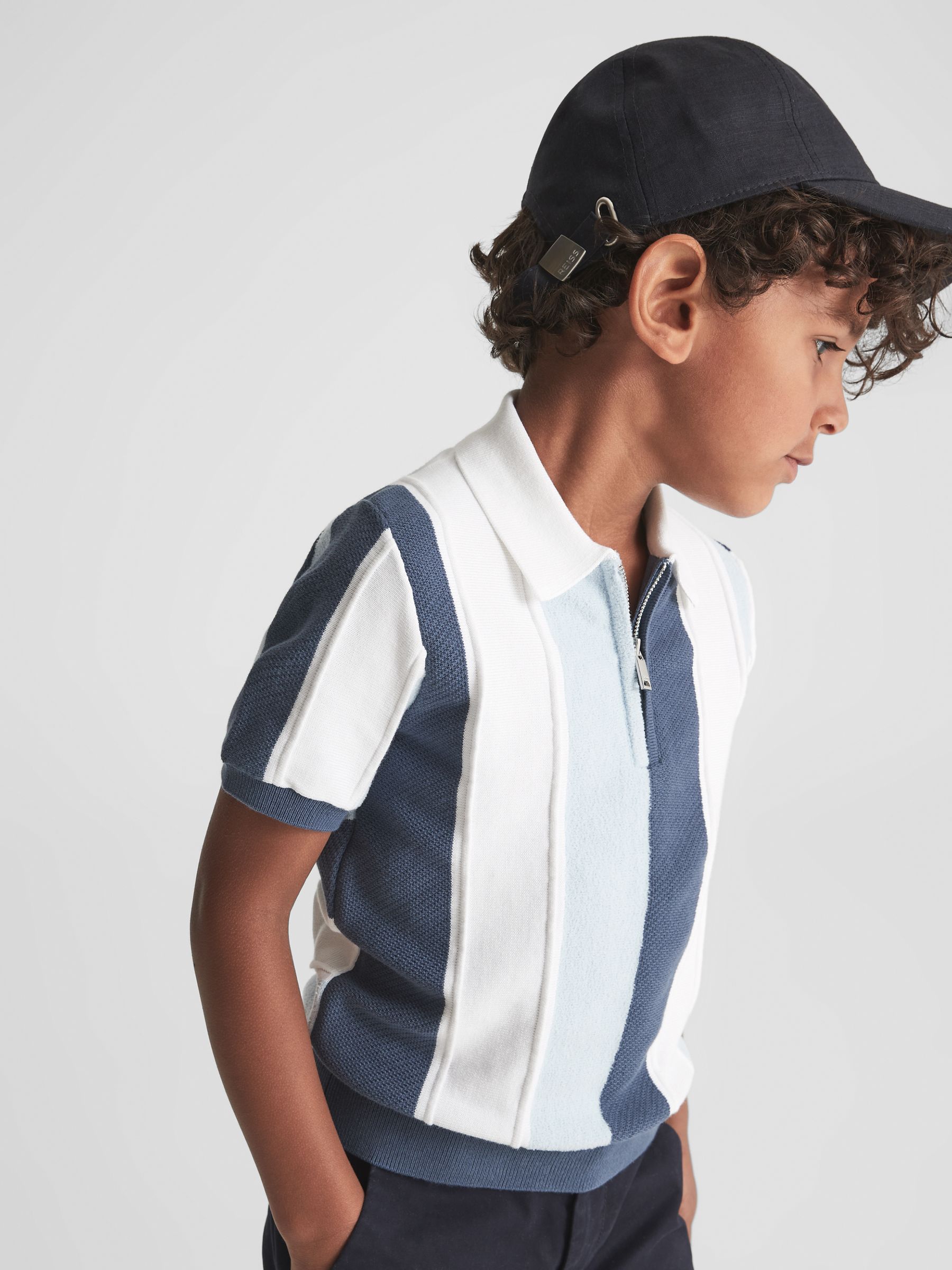 Senior Half Zip Colourblock Polo T-Shirt in Airforce Blue - Image 1 of 7