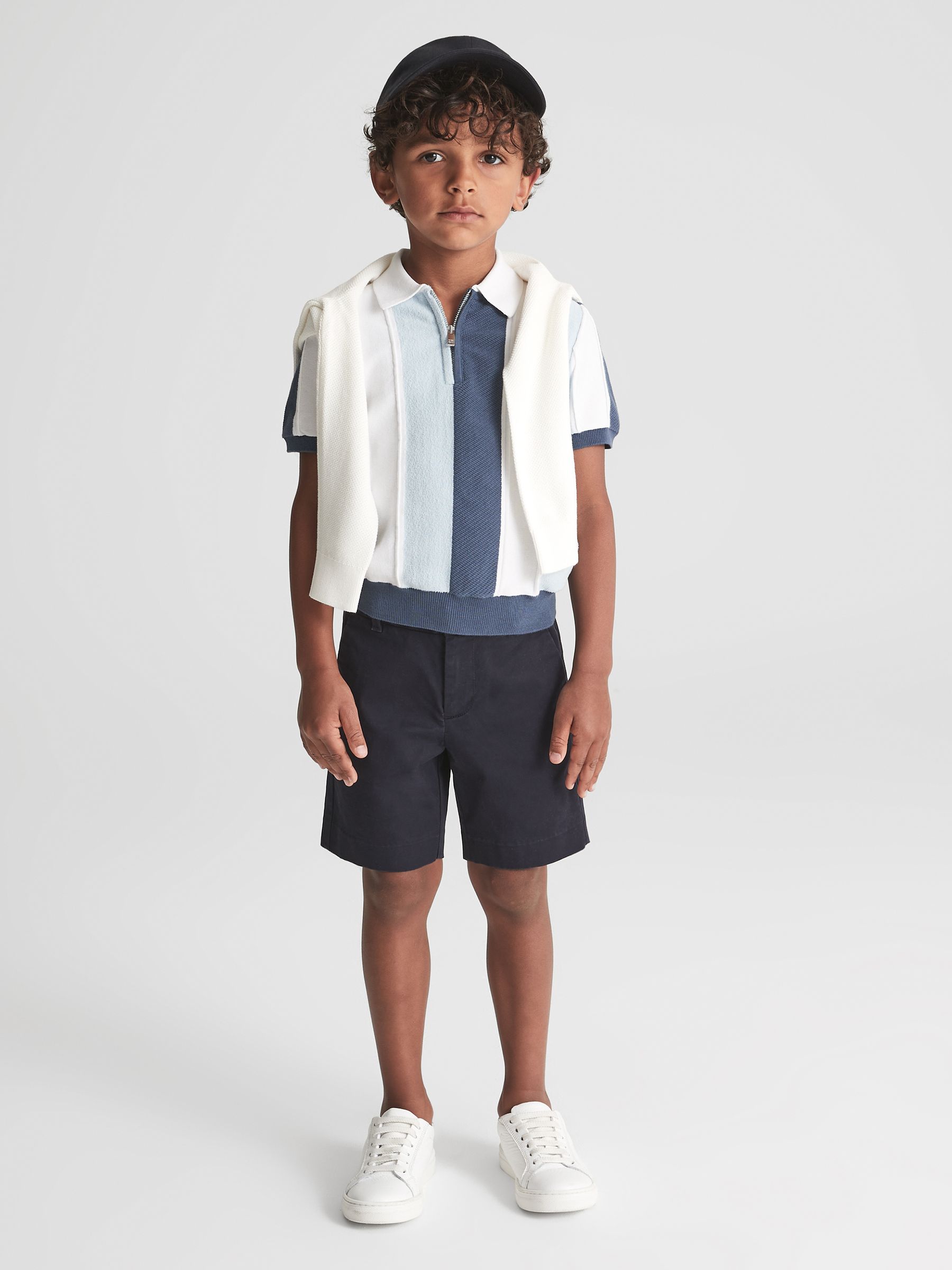 Senior Half Zip Colourblock Polo T-Shirt in Airforce Blue - Image 3 of 7