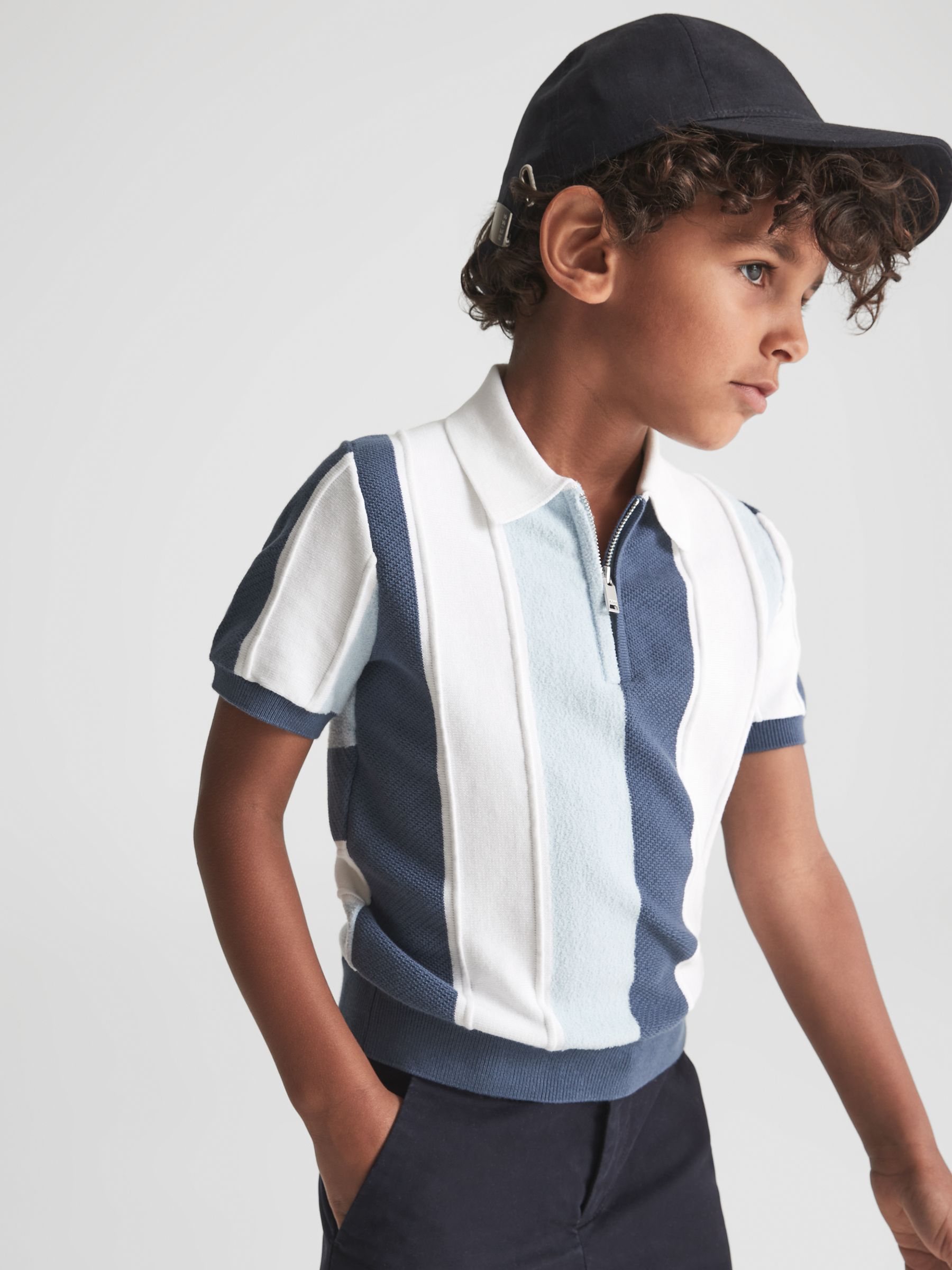 Senior Half Zip Colourblock Polo T-Shirt in Airforce Blue - Image 6 of 7