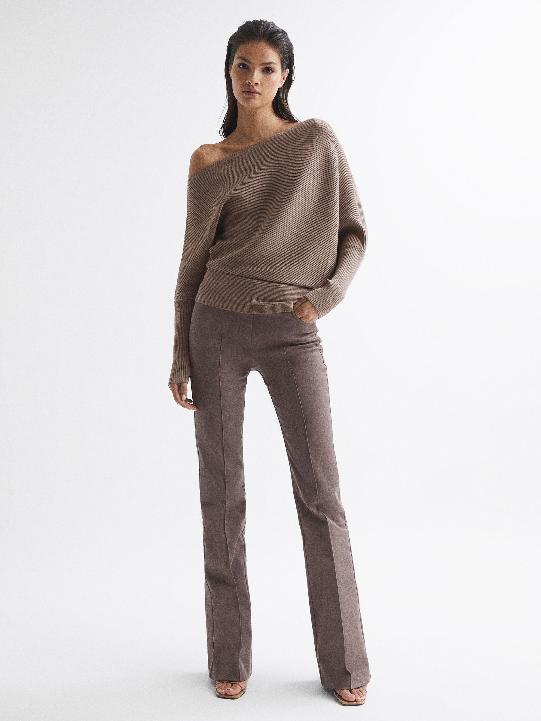 Asymmetric Drape Knitted Top in Mink - Image 3 of 6