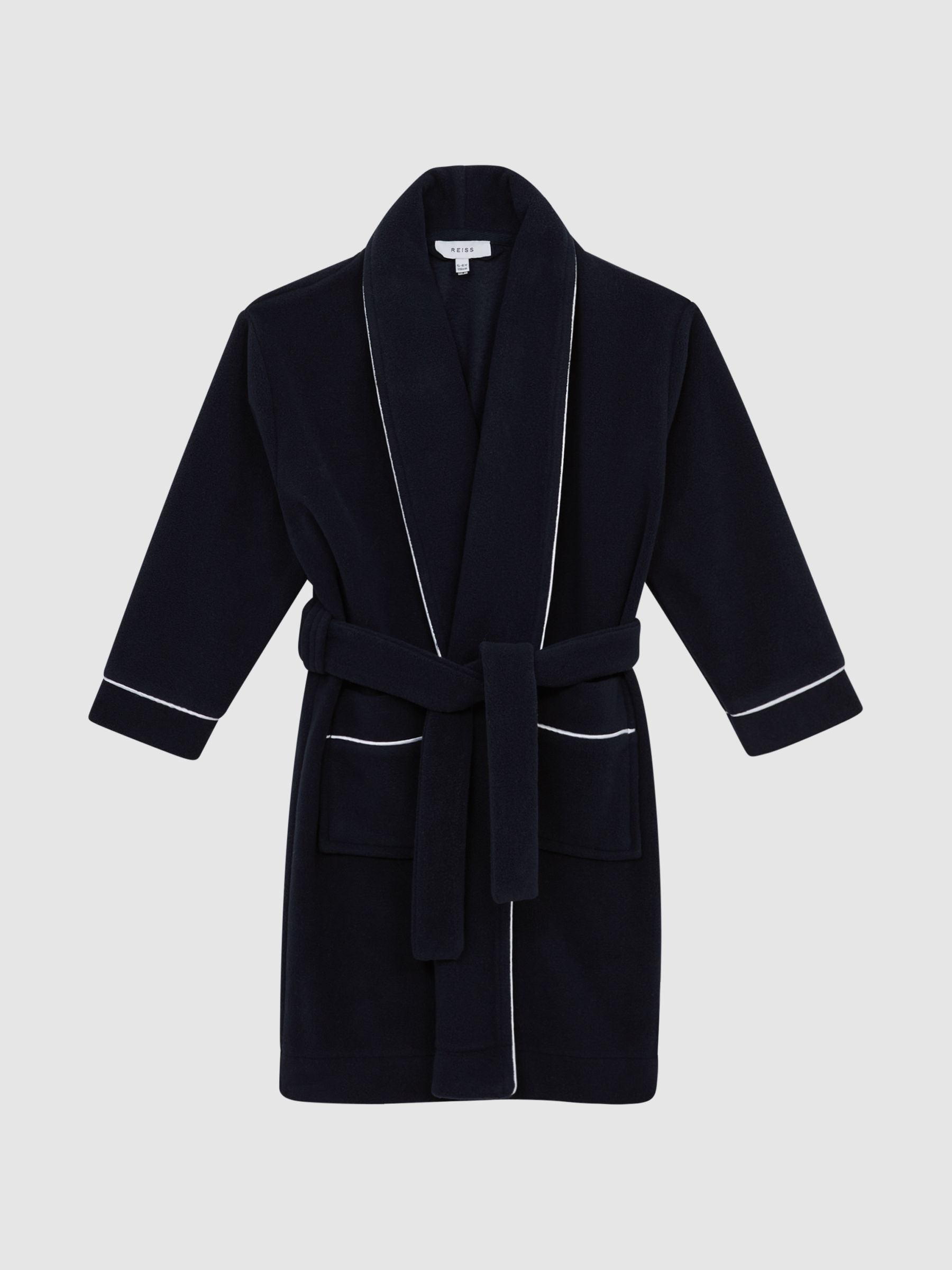 Senior Piped Fleece Dressing Gown Nightwear in Navy - Image 2 of 7 Senior Piped Fleece Dressing Gown Nightwear in Navy - Image 2 of 7
