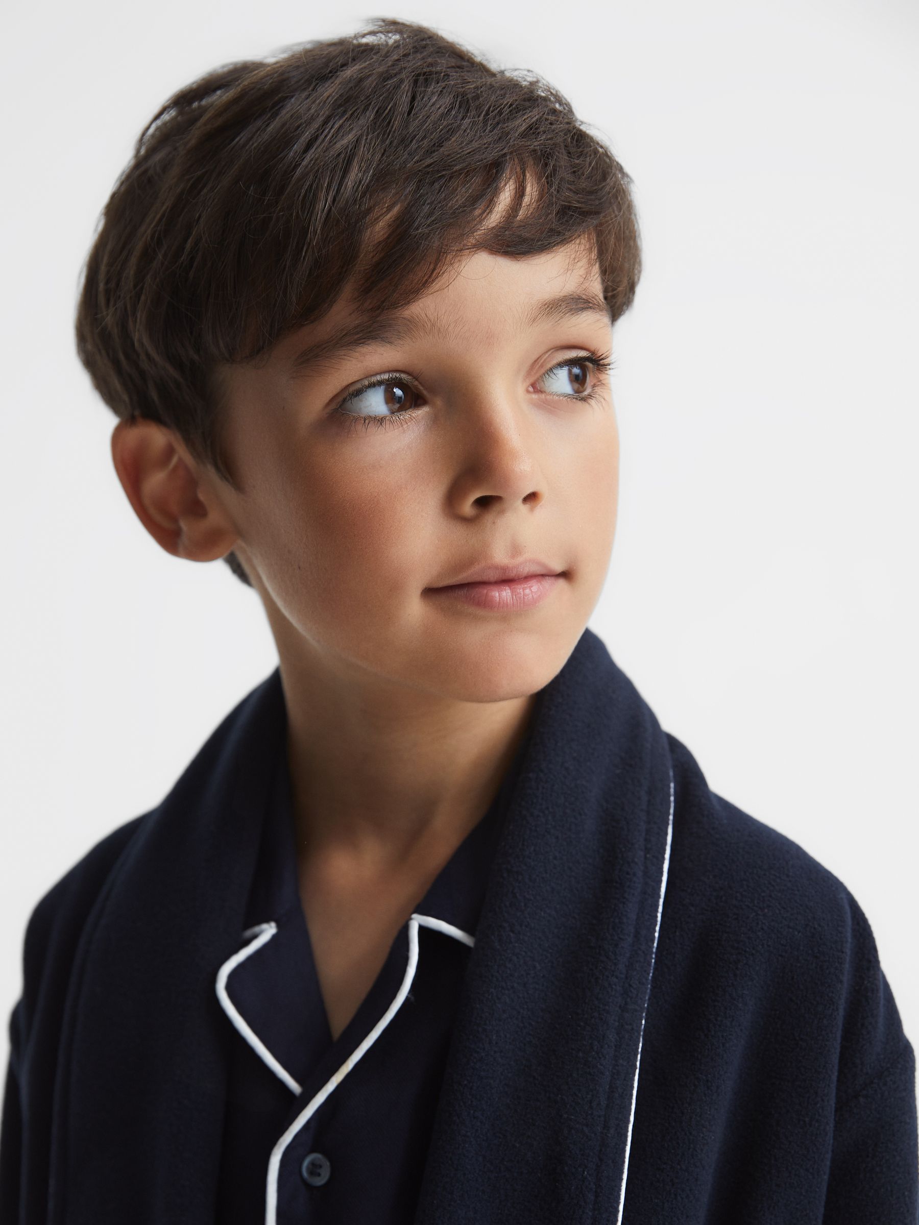 Senior Piped Fleece Dressing Gown Nightwear in Navy - Image 4 of 7