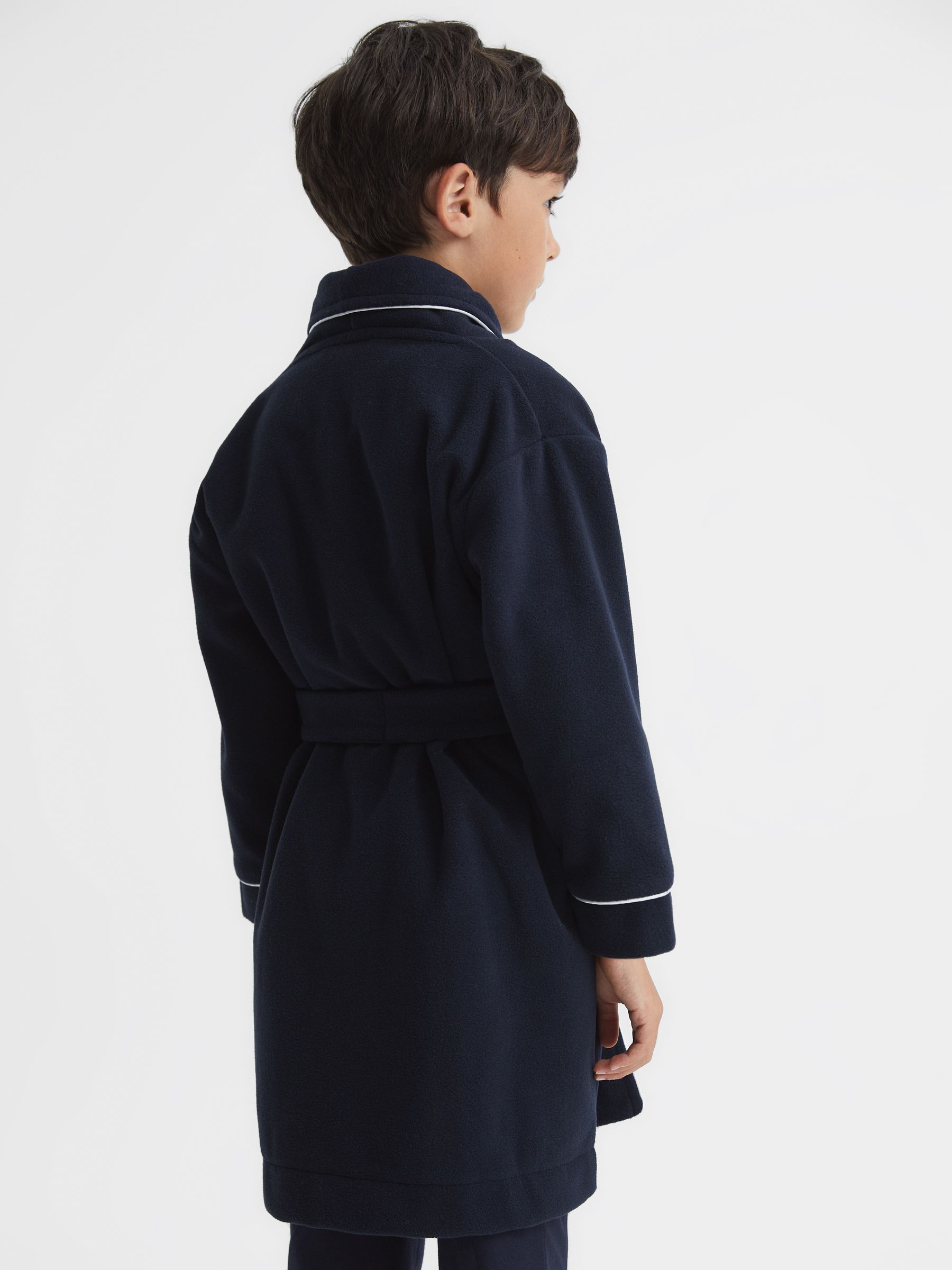 Senior Piped Fleece Dressing Gown Nightwear in Navy - Image 5 of 7