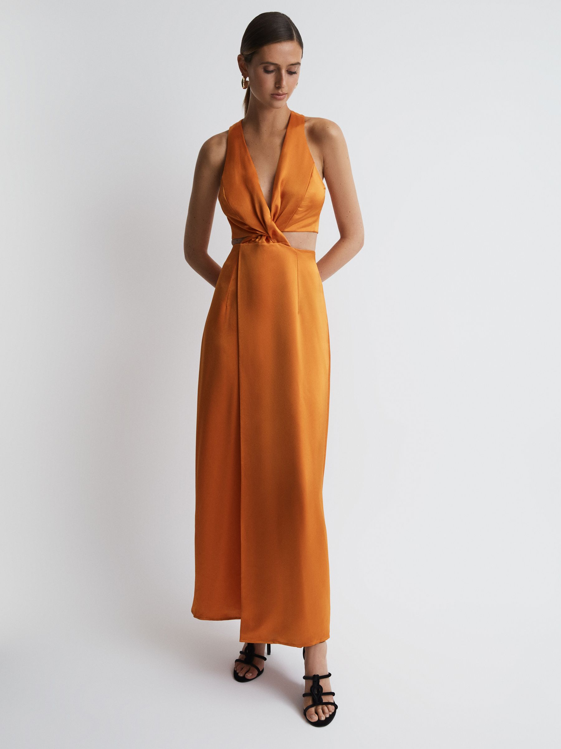 Anna Quan Satin Cut-Out Maxi Dress in Kumquat - Image 1 of 5