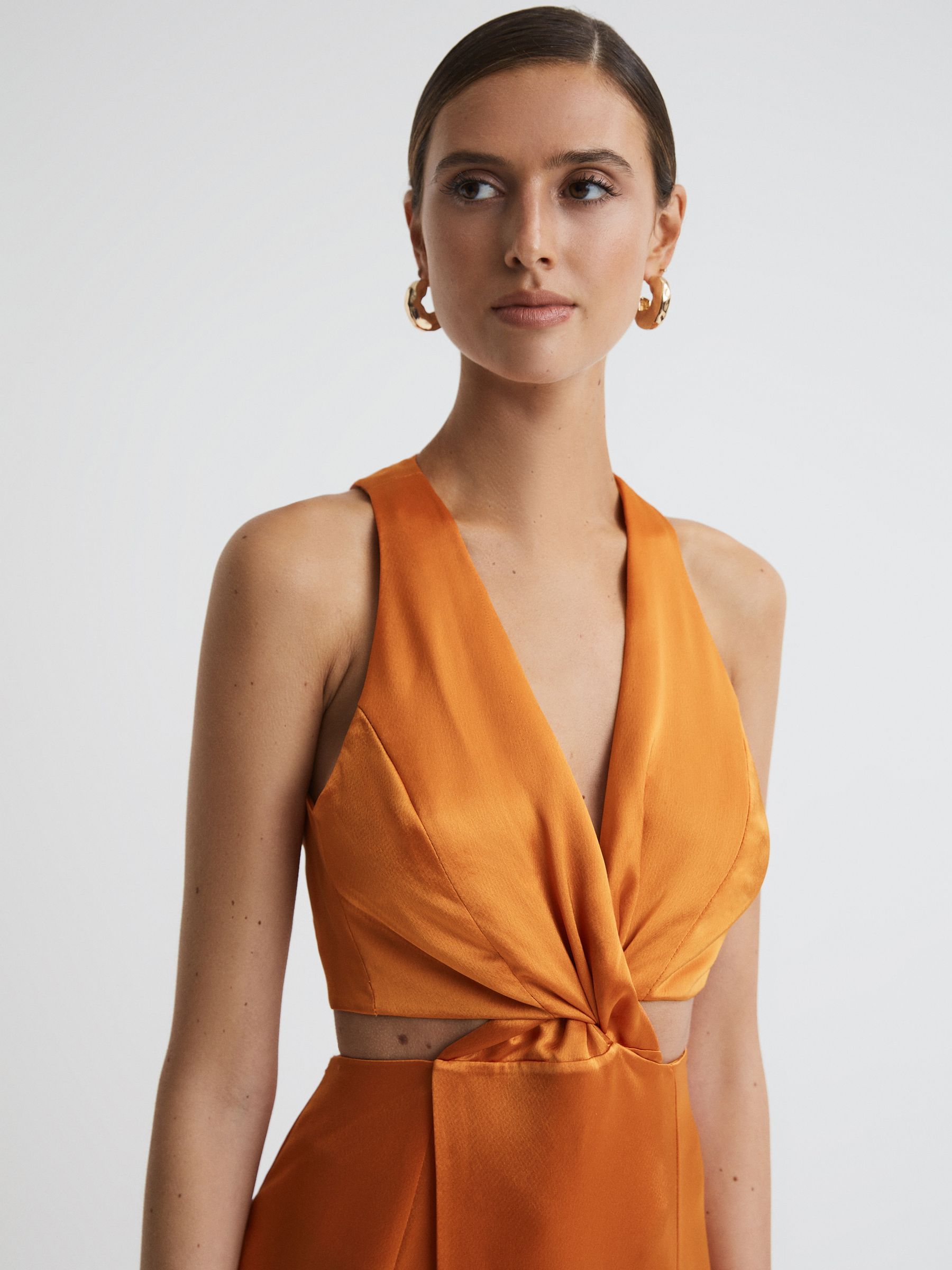 Anna Quan Satin Cut-Out Maxi Dress in Kumquat - Image 3 of 5