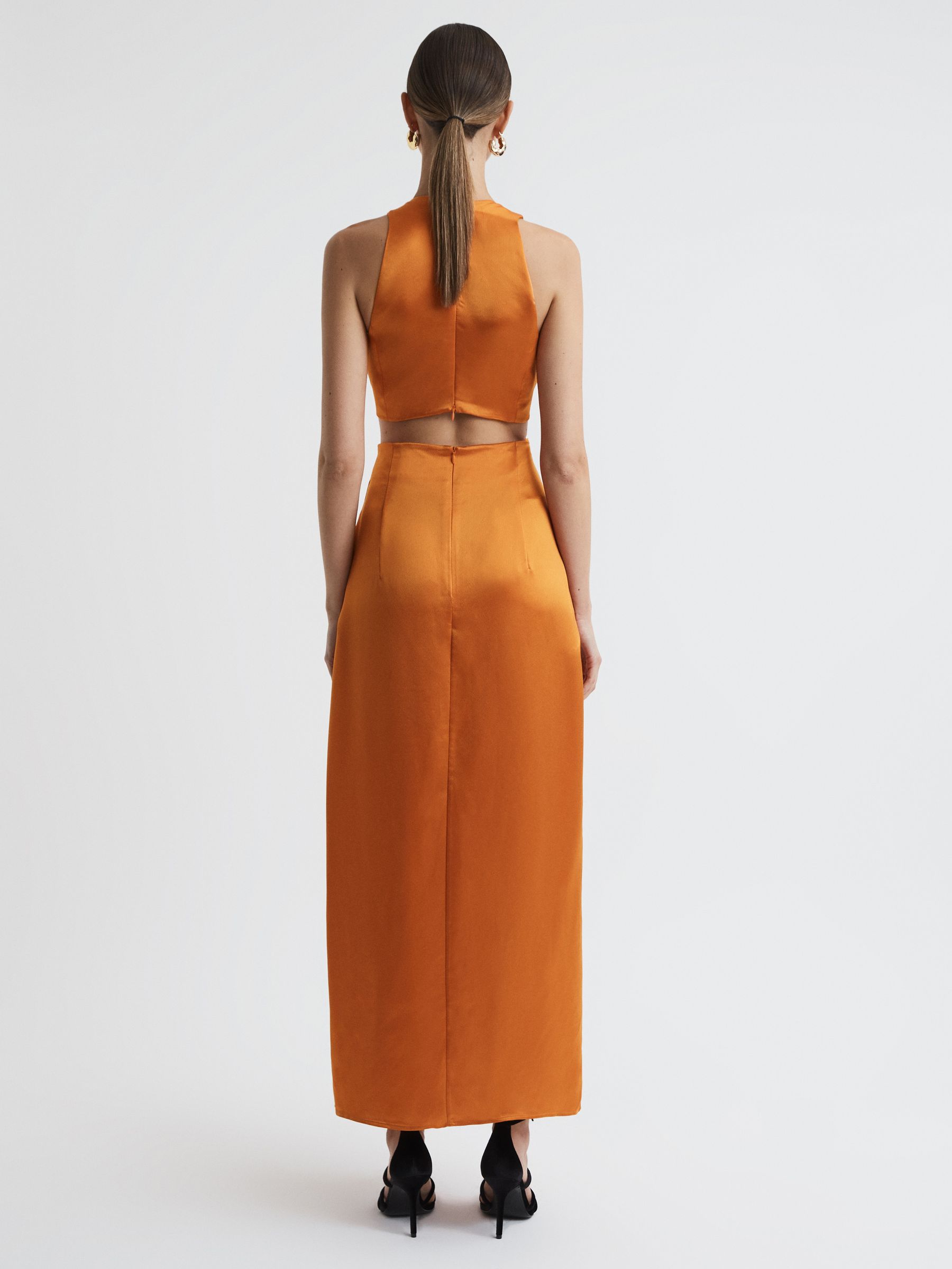 Anna Quan Satin Cut-Out Maxi Dress in Kumquat - Image 4 of 5