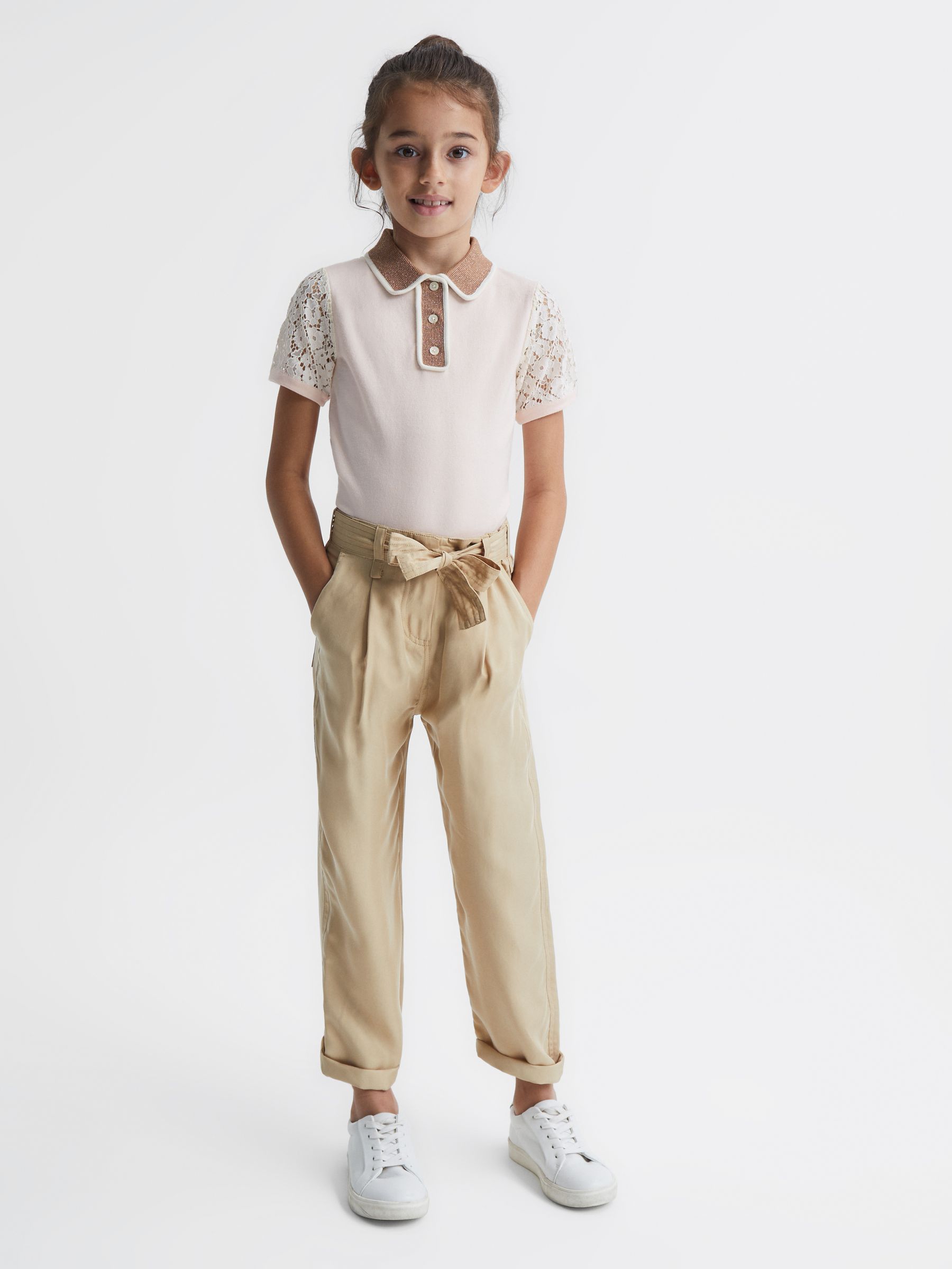 9-12 yrs Lace Back Polo in Pink - Image 1 of 6