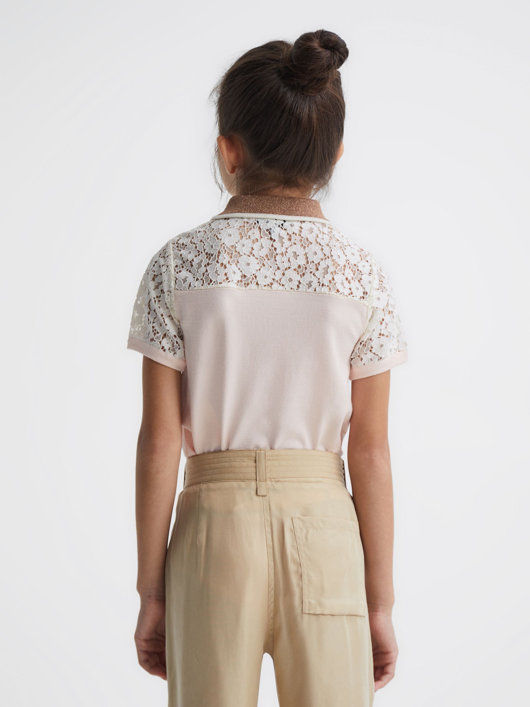 9-12 yrs Lace Back Polo in Pink - Image 5 of 6