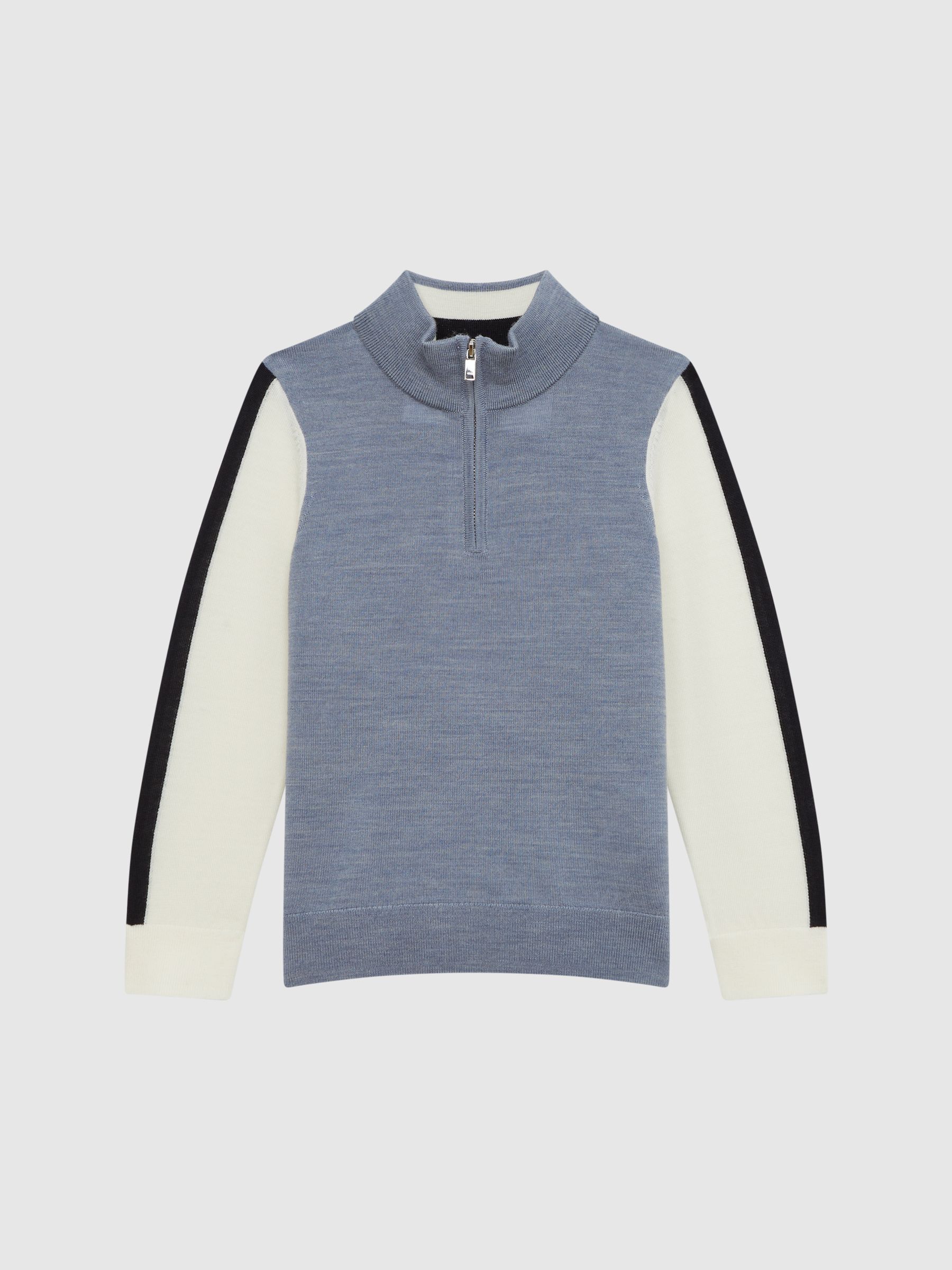 Junior Wool Colourblock Zip Neck Polo in Airforce Blue Melange - Image 2 of 6