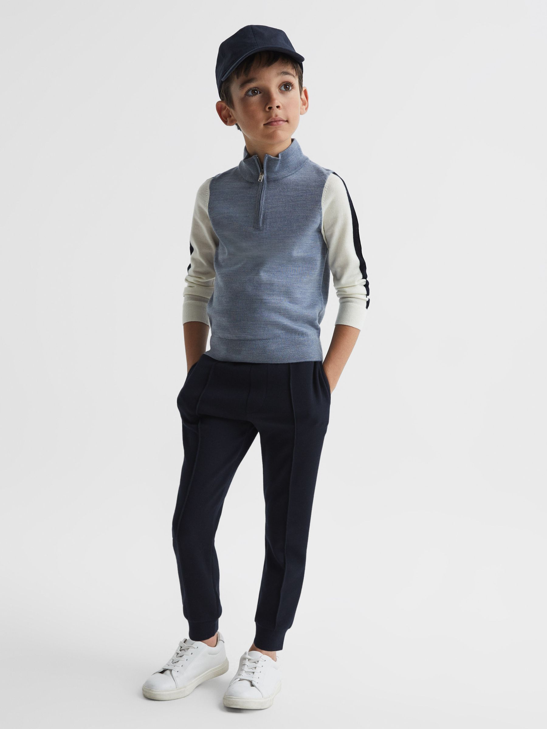 Junior Wool Colourblock Zip Neck Polo in Airforce Blue Melange - Image 3 of 6