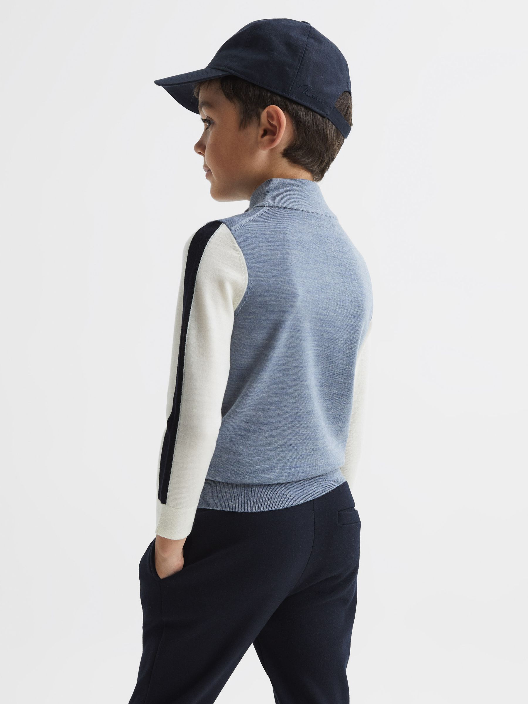 Junior Wool Colourblock Zip Neck Polo in Airforce Blue Melange - Image 5 of 6