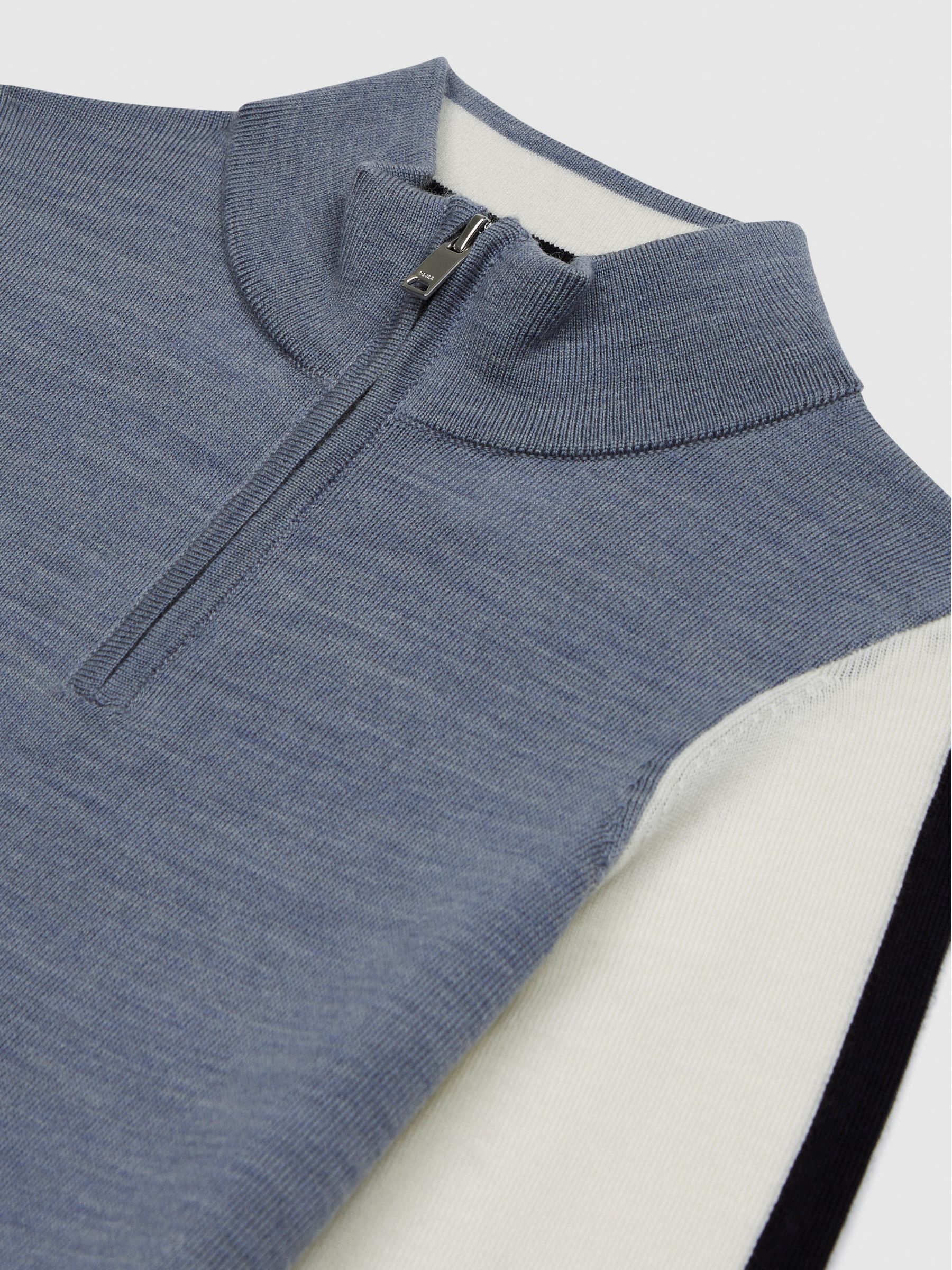 Junior Wool Colourblock Zip Neck Polo in Airforce Blue Melange - Image 6 of 6