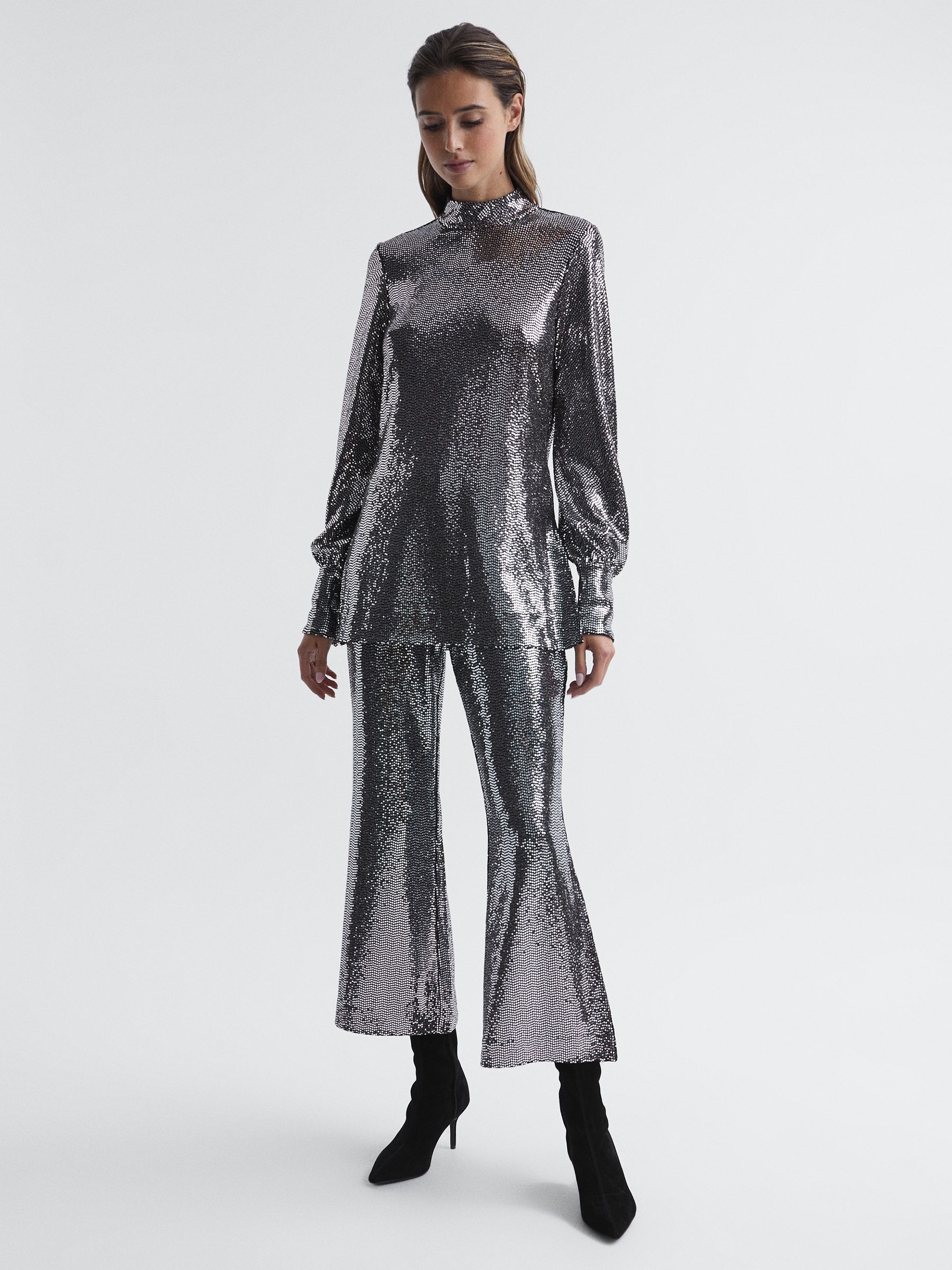 Sequin Occasion Trousers in Silver - Image 3 of 7