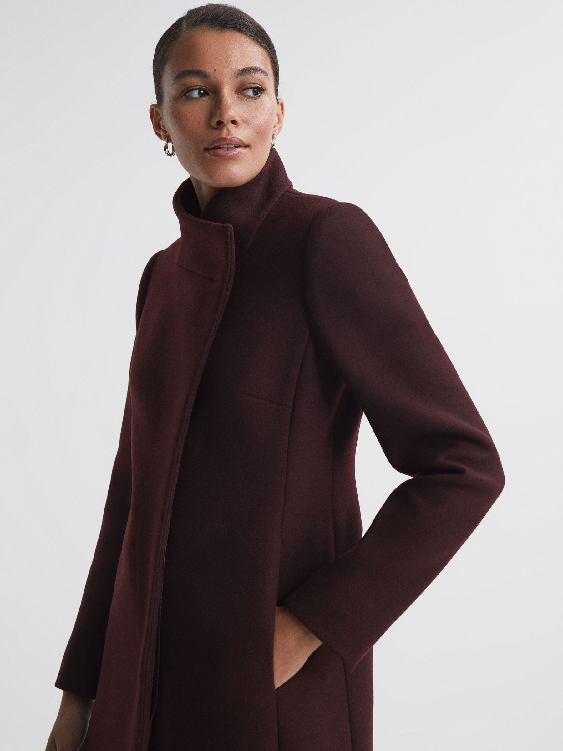 Wool Blend Mid-Length Coat in Berry - Image 3 of 6