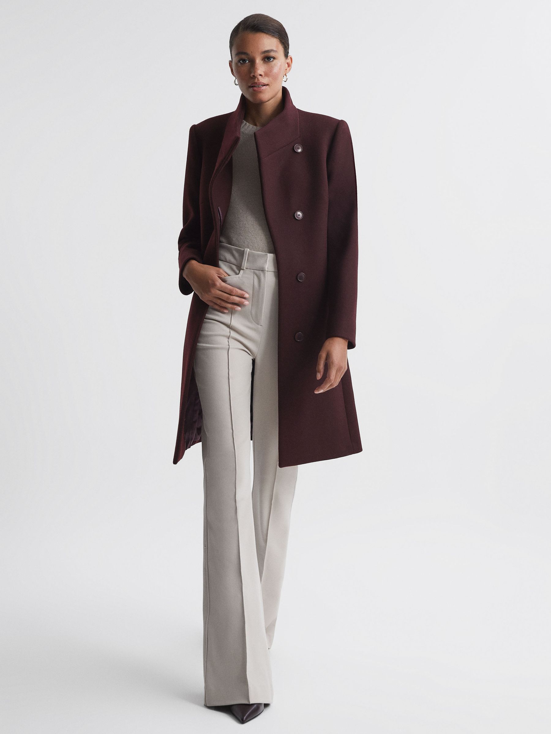 Wool Blend Mid-Length Coat in Berry - Image 5 of 6