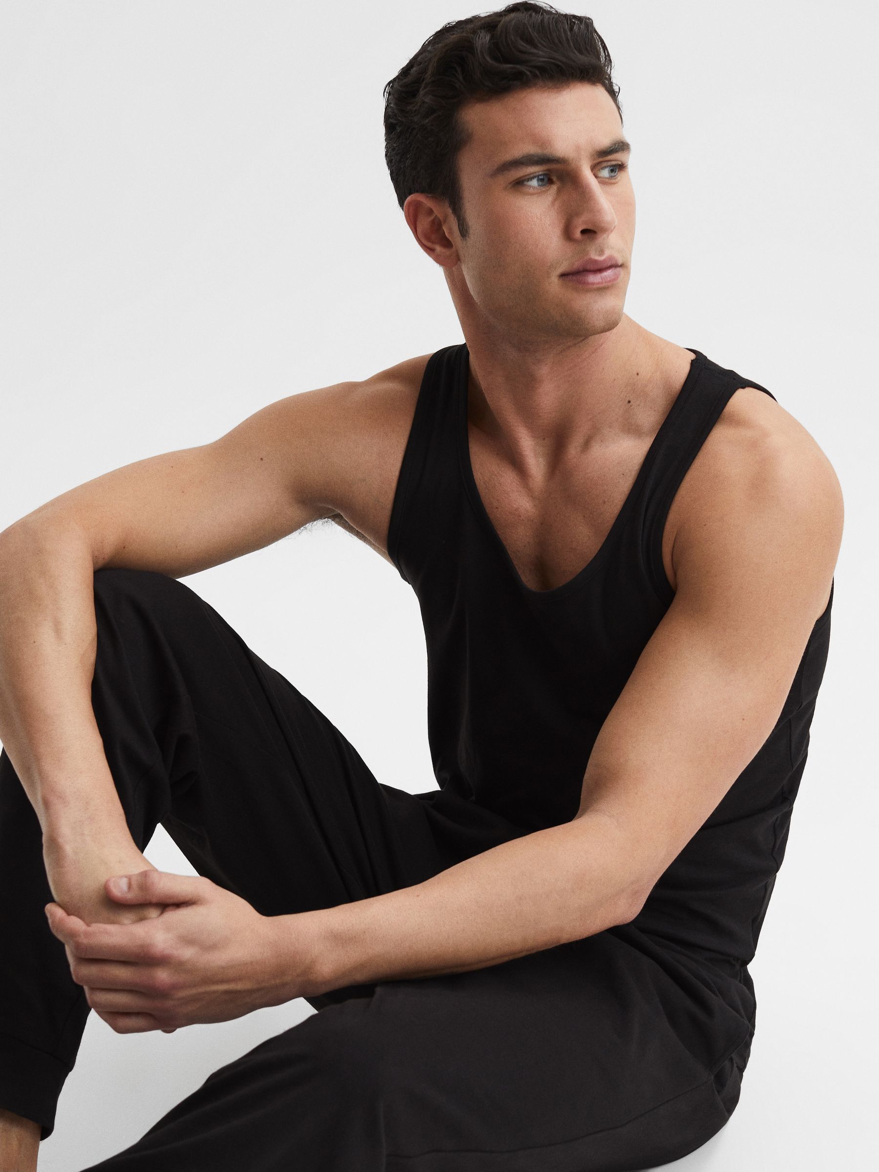 Cotton Stretch Vest in Black - Image 1 of 6