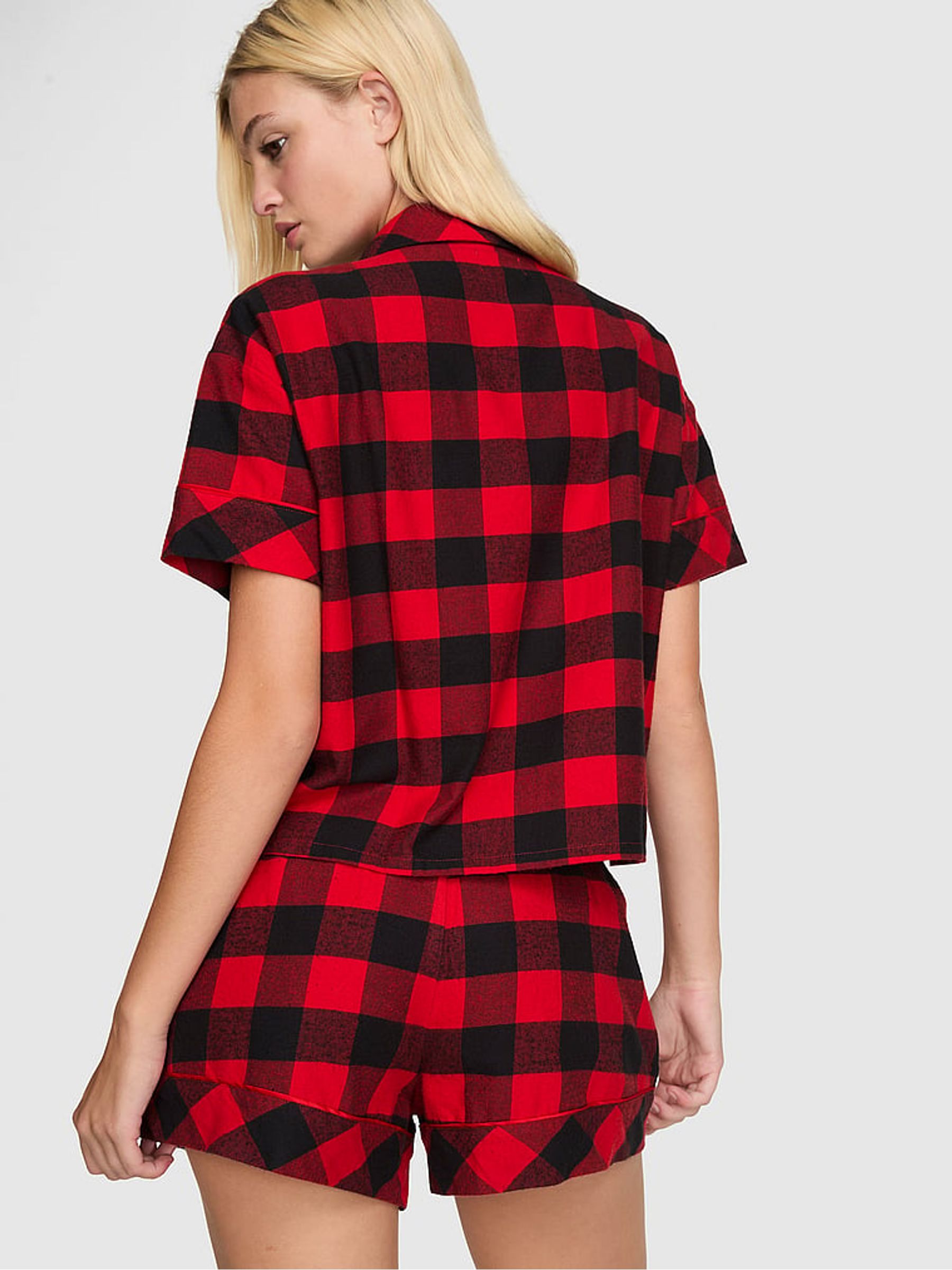 Bright Vermillion Red Tartan Short Flannel Pyjama Set - Image 3 of 3