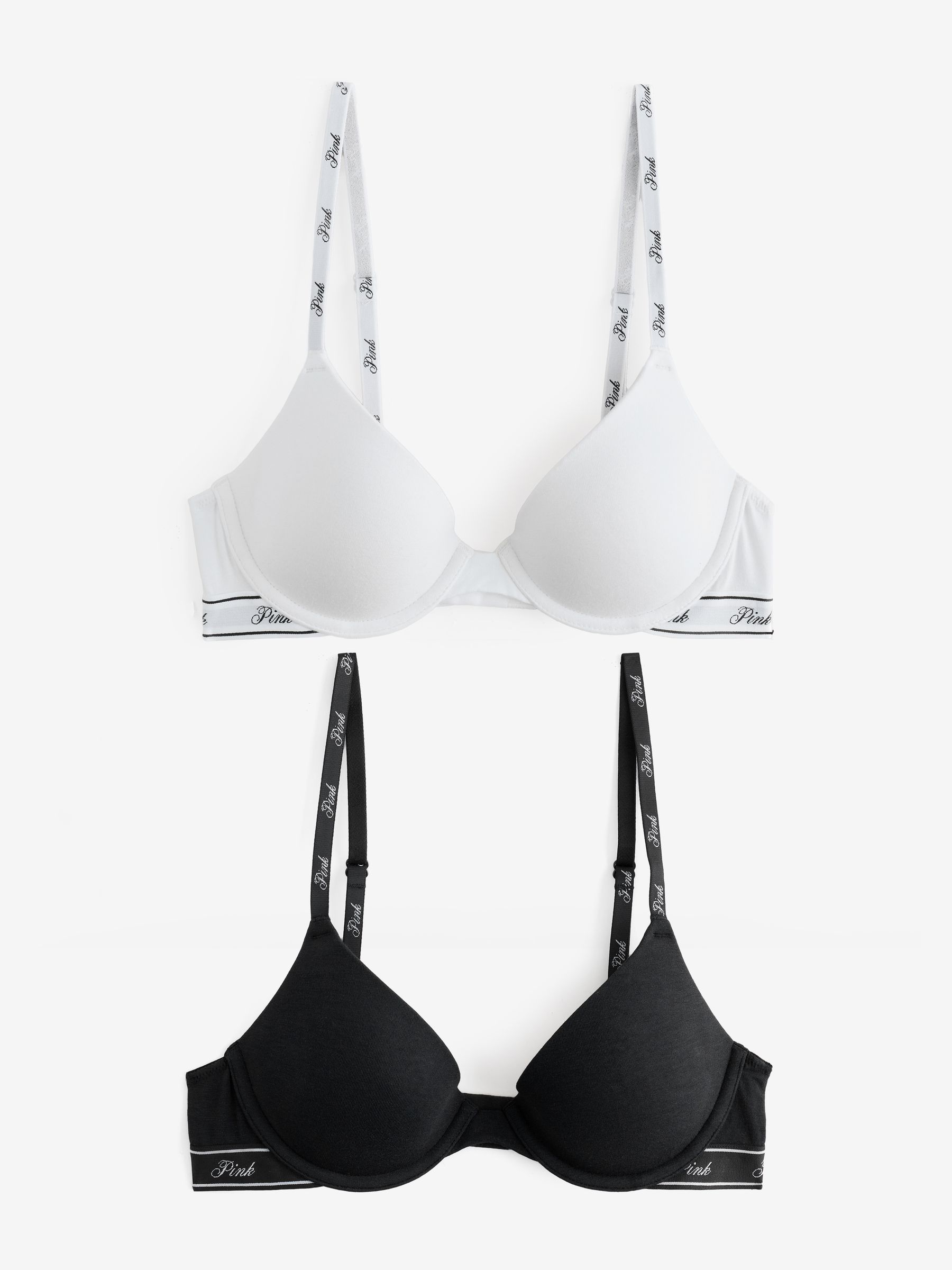 Black/White Lightly Lined 2 Pack Logo Bra - Image 1 of 5 Black/White Lightly Lined 2 Pack Logo Bra - Image 1 of 5