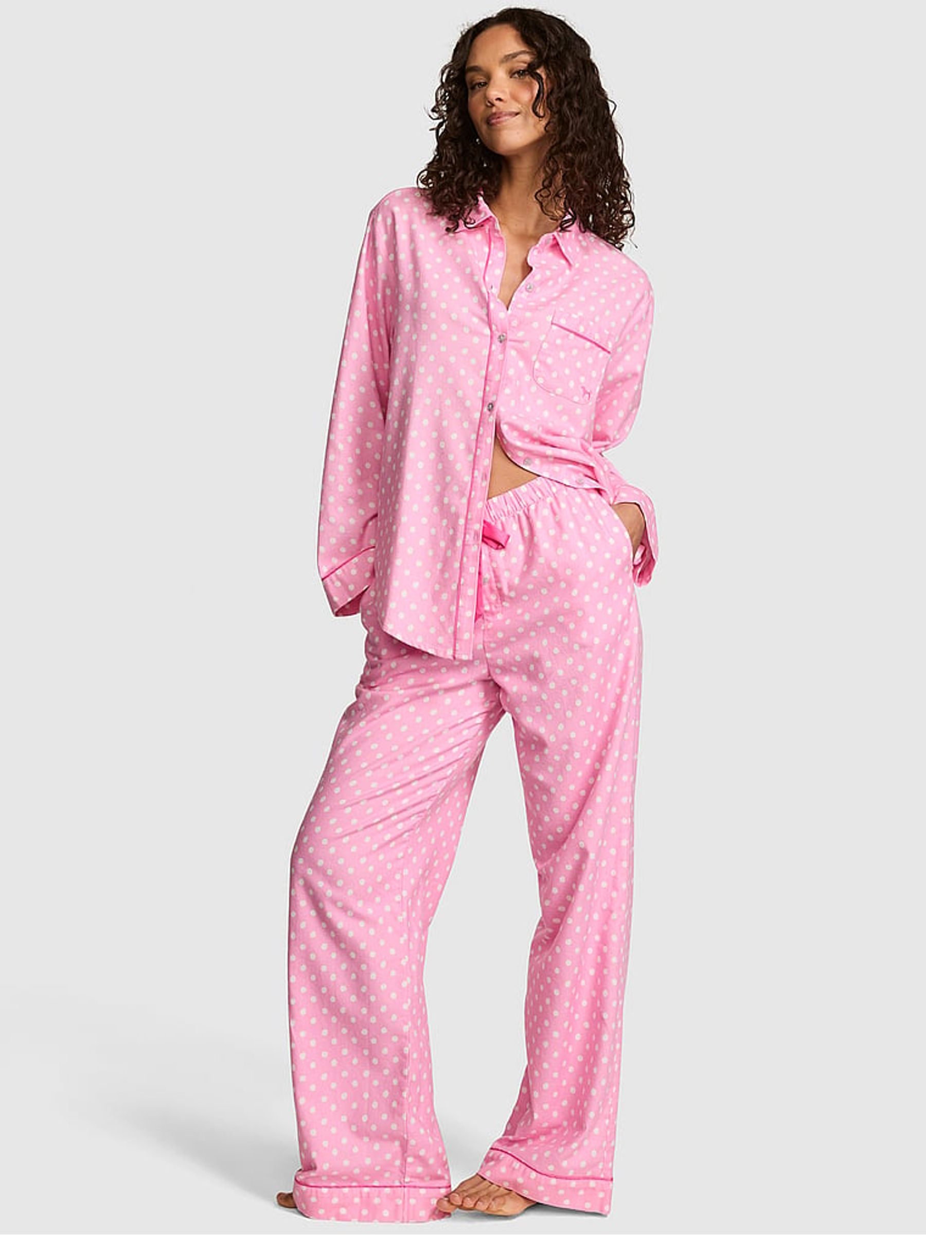 Pink Lollipop Dot Print Long Flannel Pyjama Set - Image 2 of 3