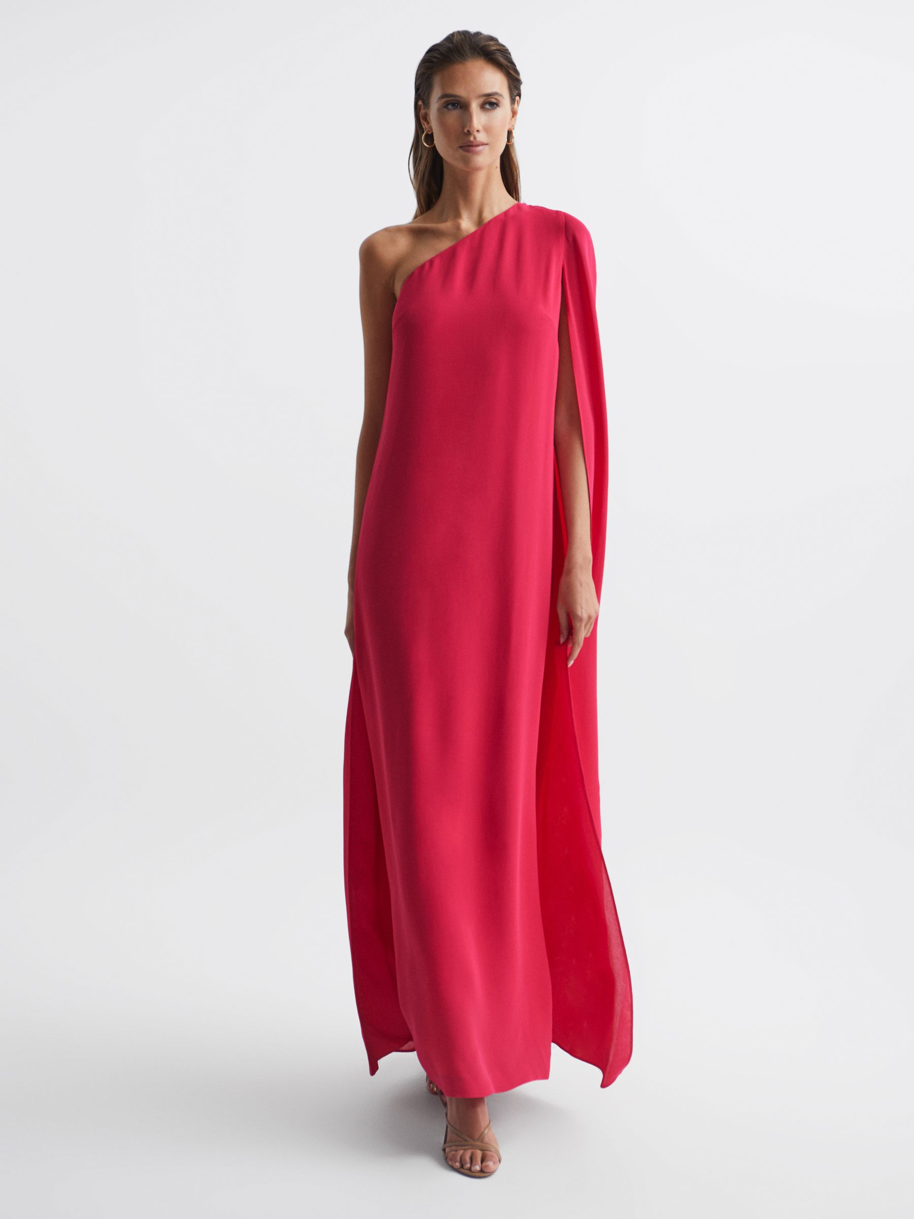 Cape One Shoulder Maxi Dress in Bright Pink - Image 3 of 5