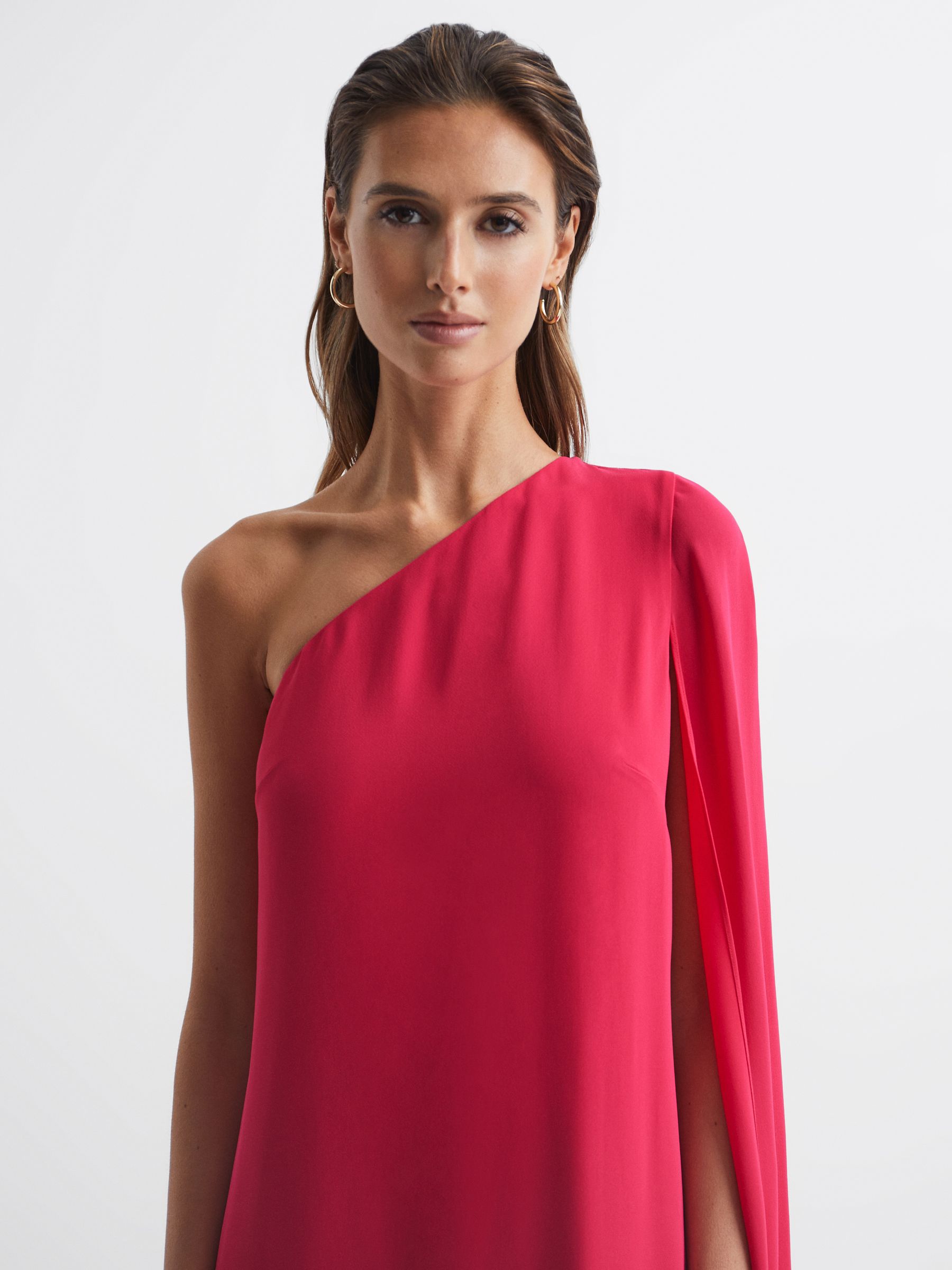 Cape One Shoulder Maxi Dress in Bright Pink - Image 4 of 5