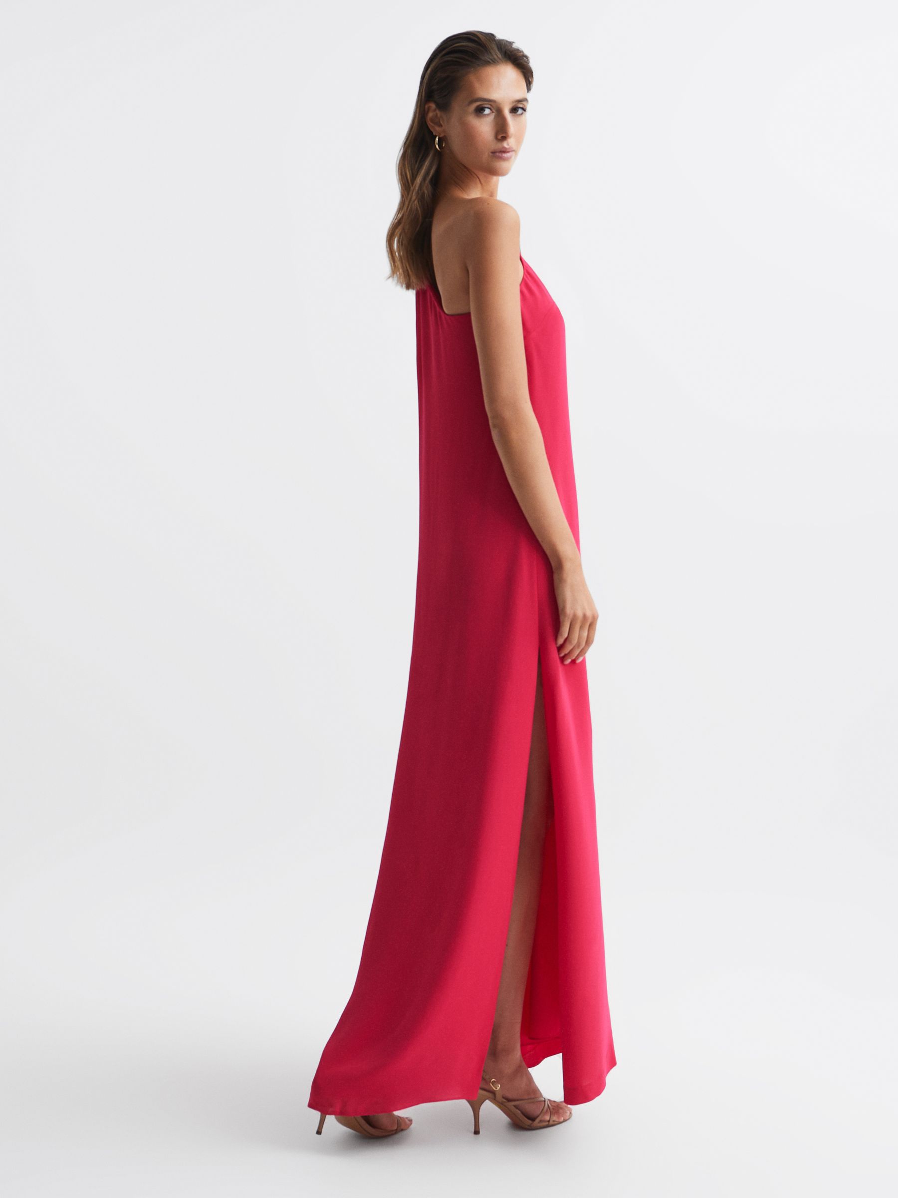 Cape One Shoulder Maxi Dress in Bright Pink - Image 5 of 5