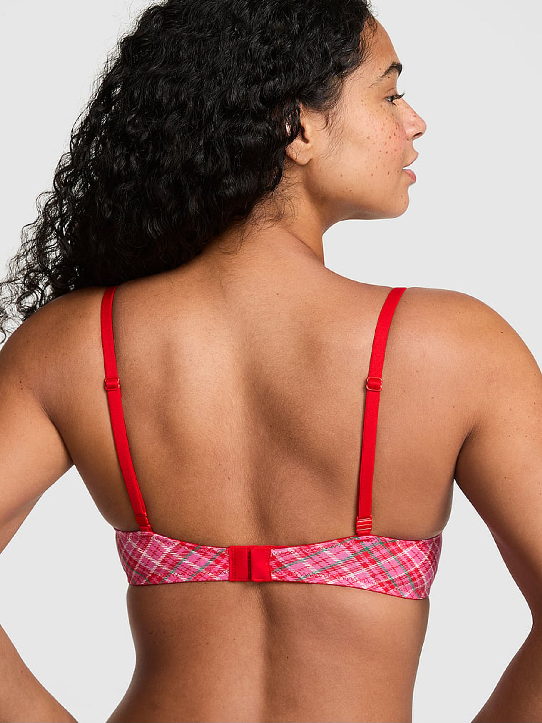 Pink/Red Tartan Super Push Up Lace Trim Bra - Image 2 of 2 Pink/Red Tartan Super Push Up Lace Trim Bra - Image 2 of 2