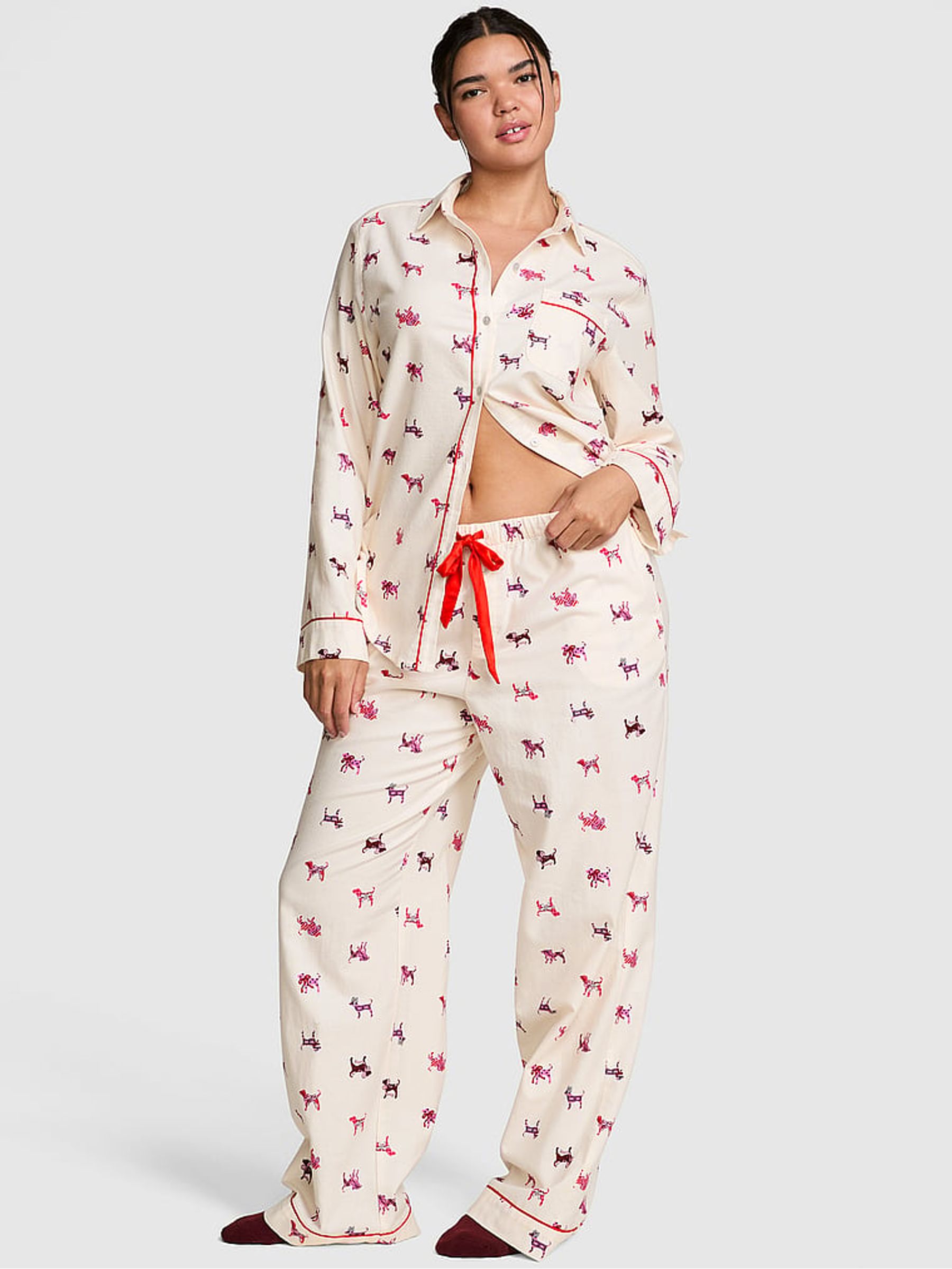 Cream Dog Print Long Flannel Pyjama Set - Image 2 of 3