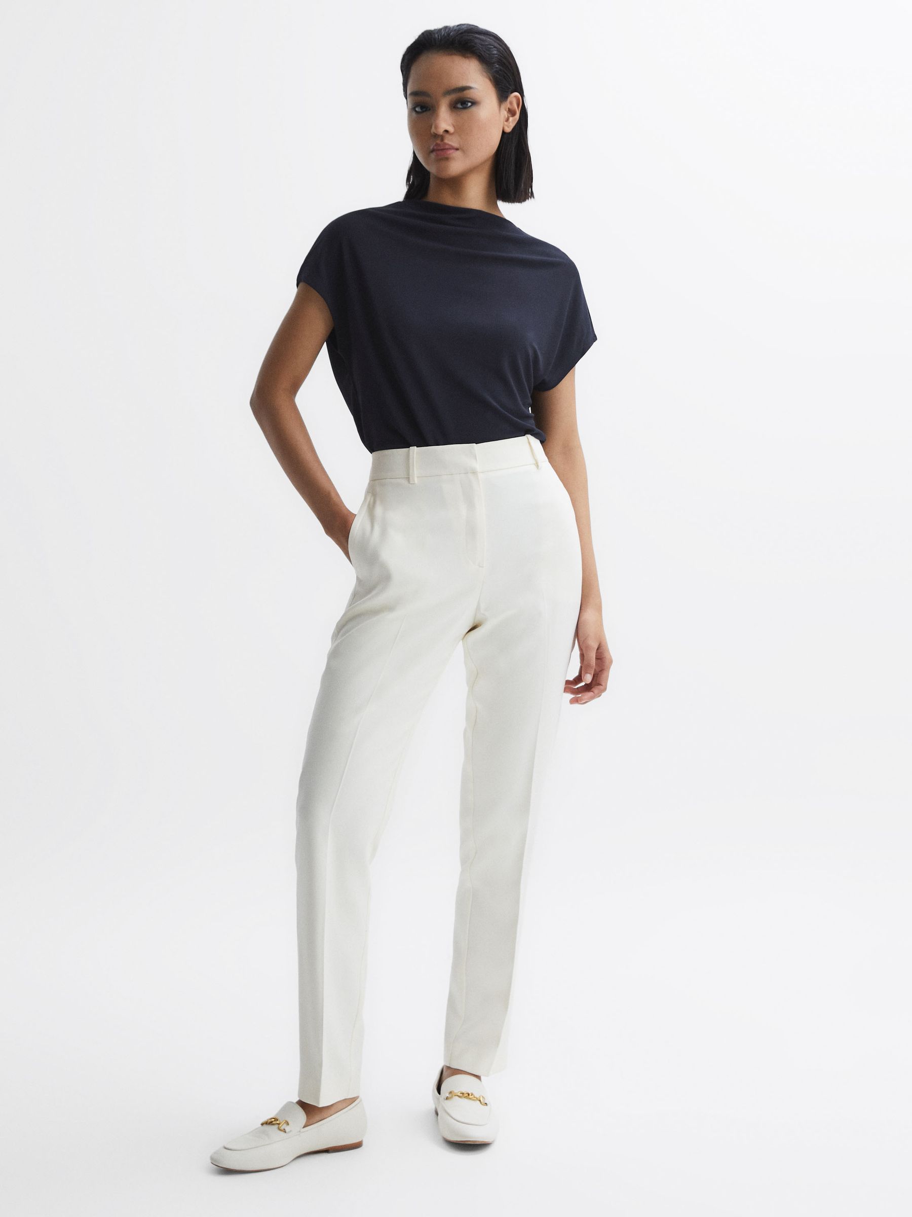 High Neck Jersey Top in Navy - Image 4 of 6