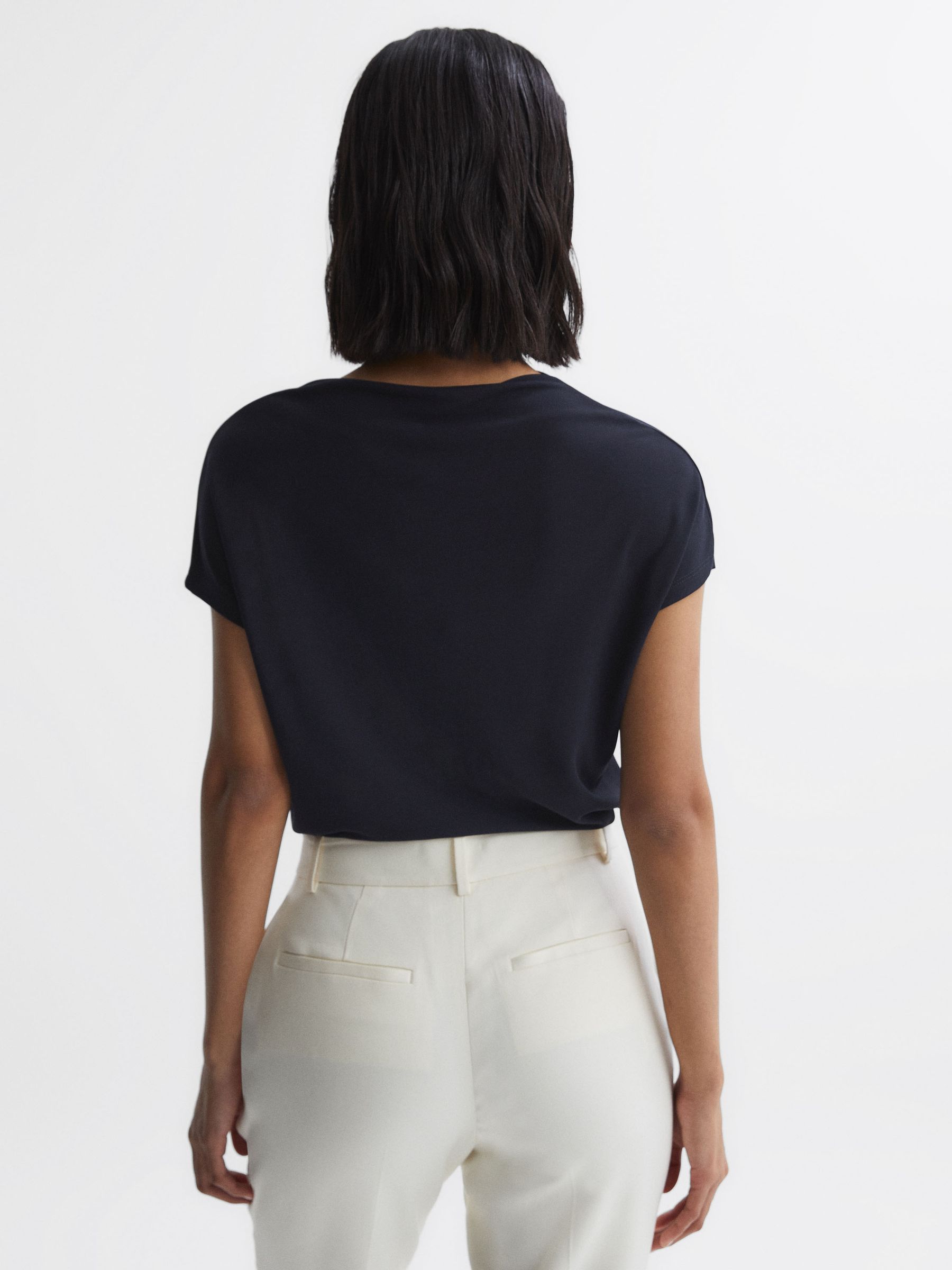High Neck Jersey Top in Navy - Image 5 of 6