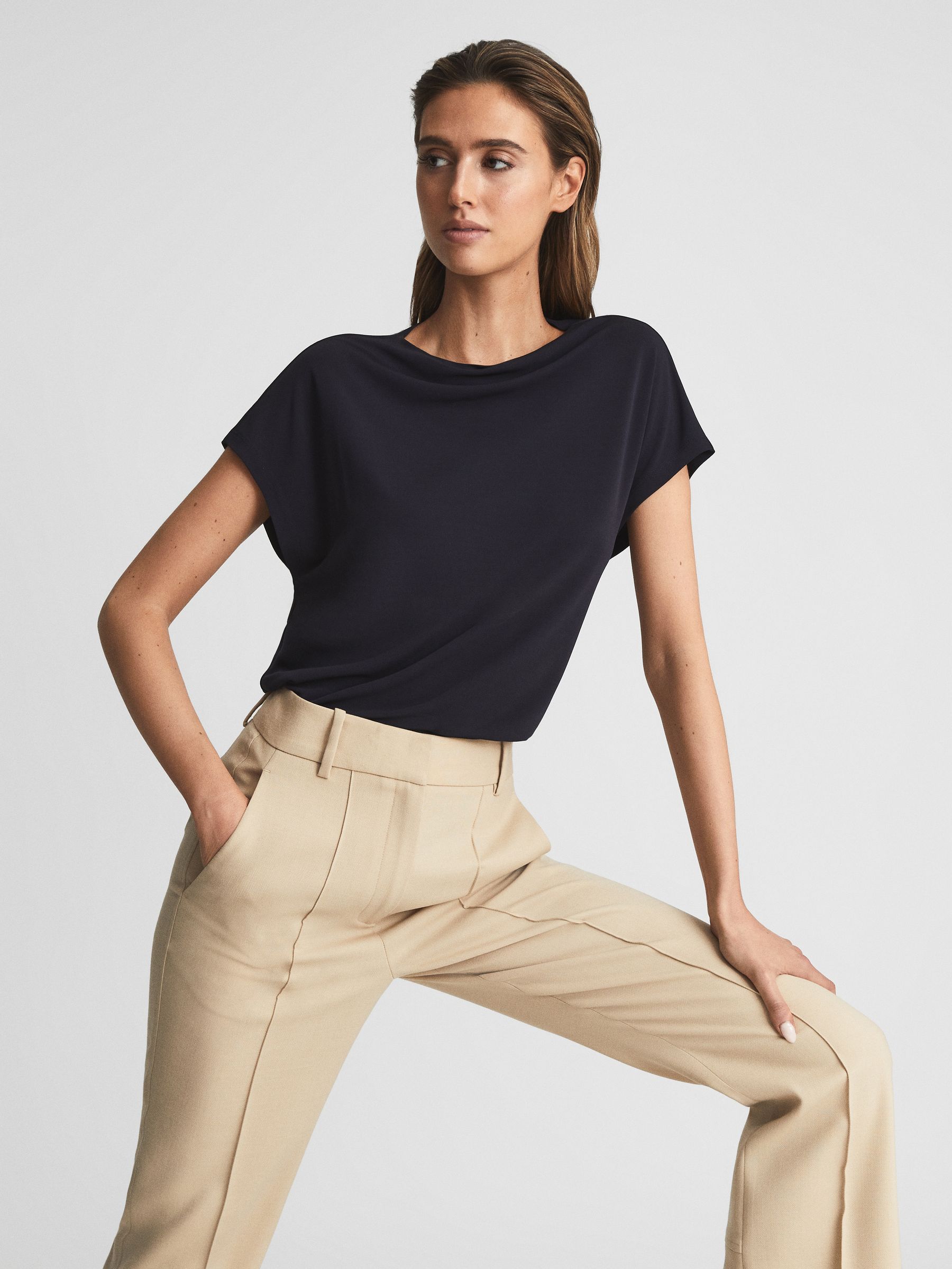 High Neck Jersey Top in Navy - Image 6 of 6