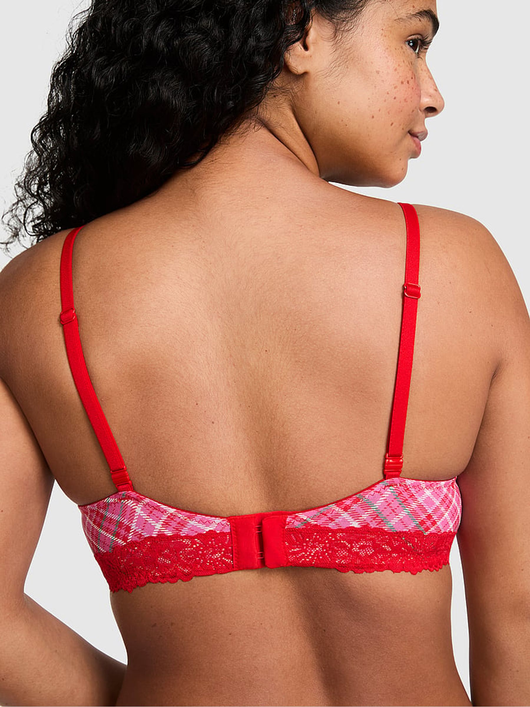 Pink/Red Tartan Push Up Lace Trim Bra - Image 2 of 2 Pink/Red Tartan Push Up Lace Trim Bra - Image 2 of 2