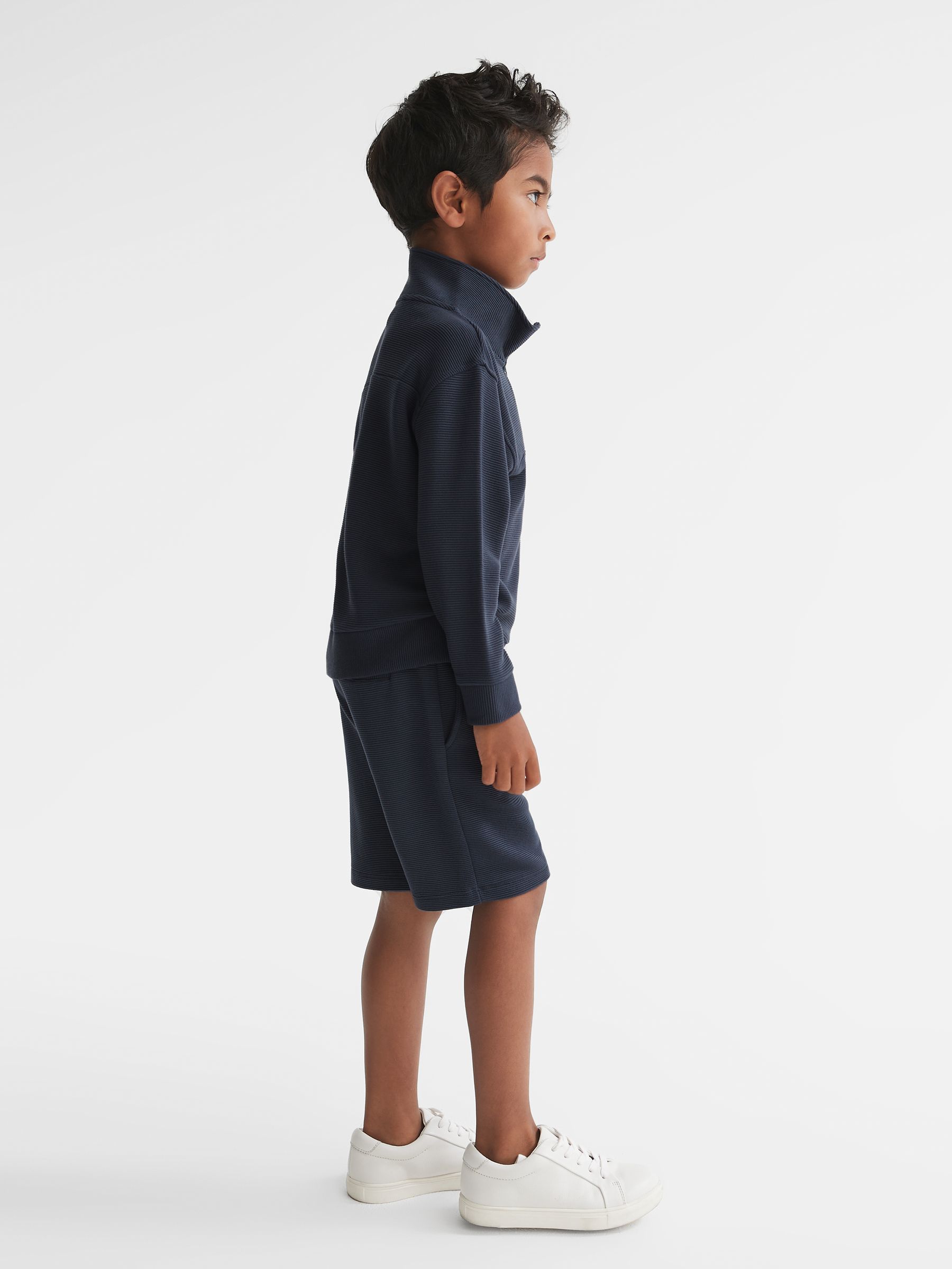 Senior Ribbed Half Zip Funnel Neck Jersey in Airforce Blue - Image 1 of 6