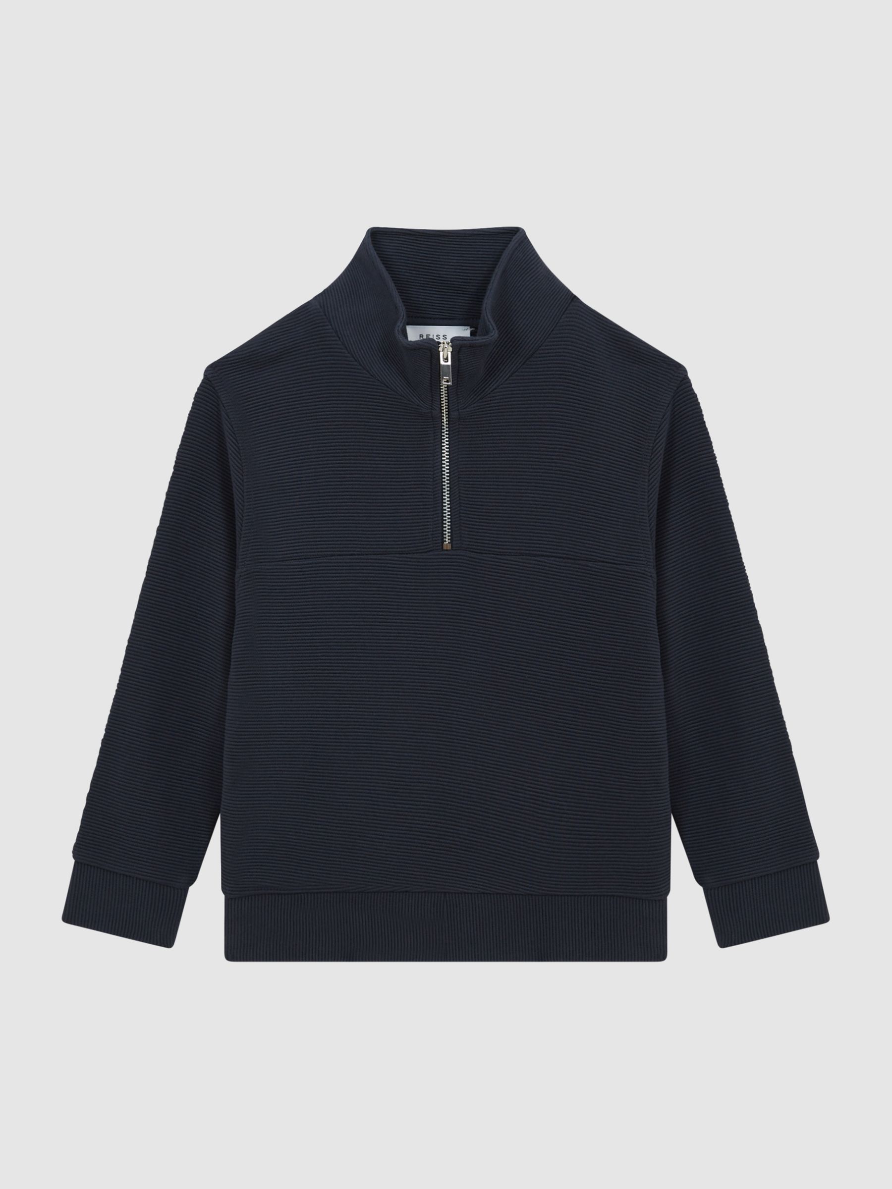Senior Ribbed Half Zip Funnel Neck Jersey in Airforce Blue - Image 2 of 6