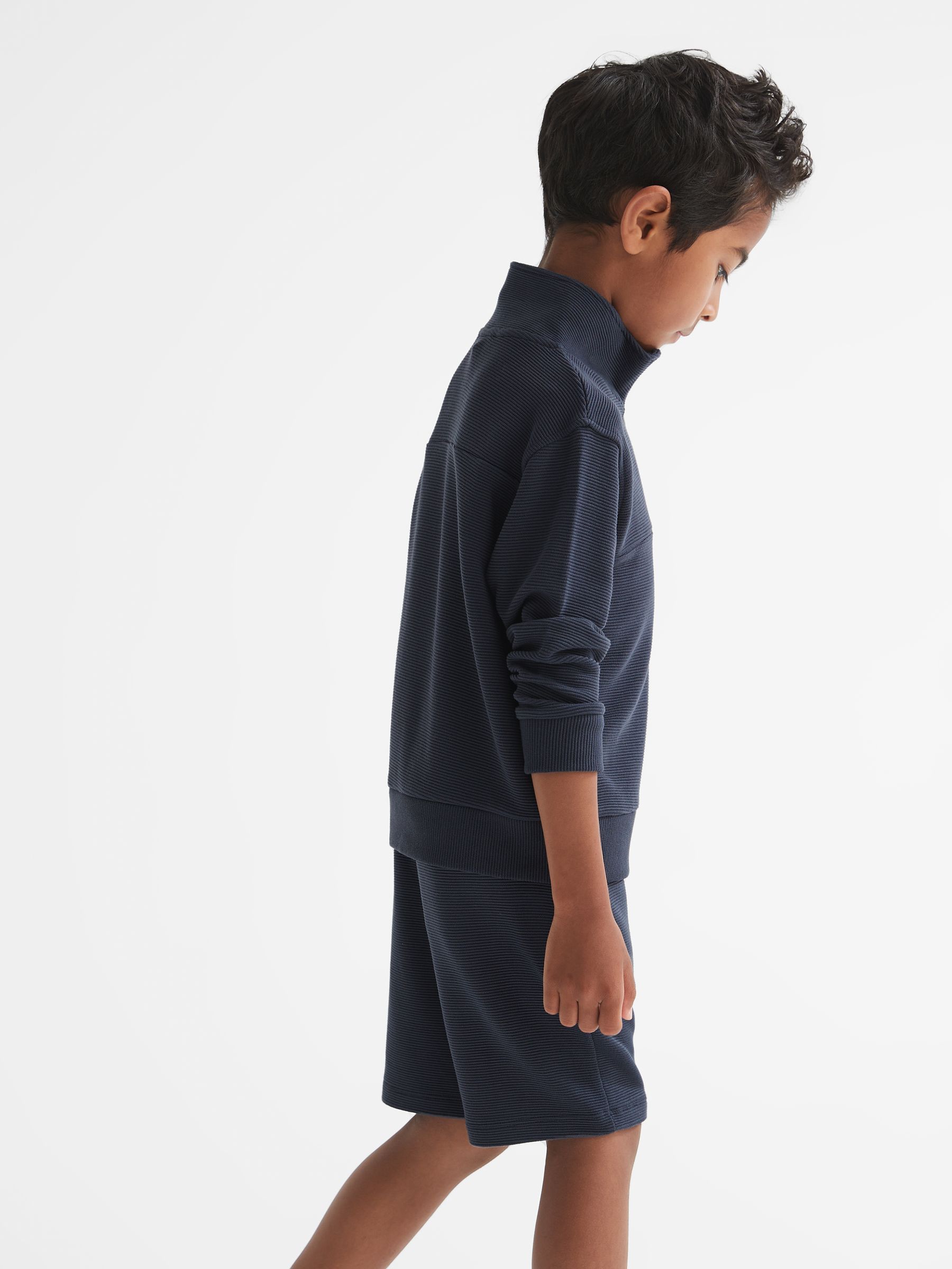 Senior Ribbed Half Zip Funnel Neck Jersey in Airforce Blue - Image 4 of 6