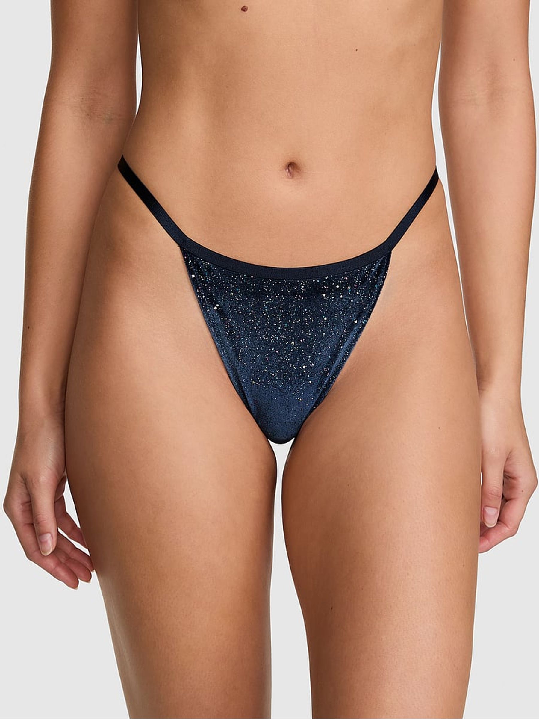Noir Navy Blue Thong Confetti Velour Knickers - Image 1 of 2 Noir Navy Blue Thong Confetti Velour Knickers - Image 1 of 2
