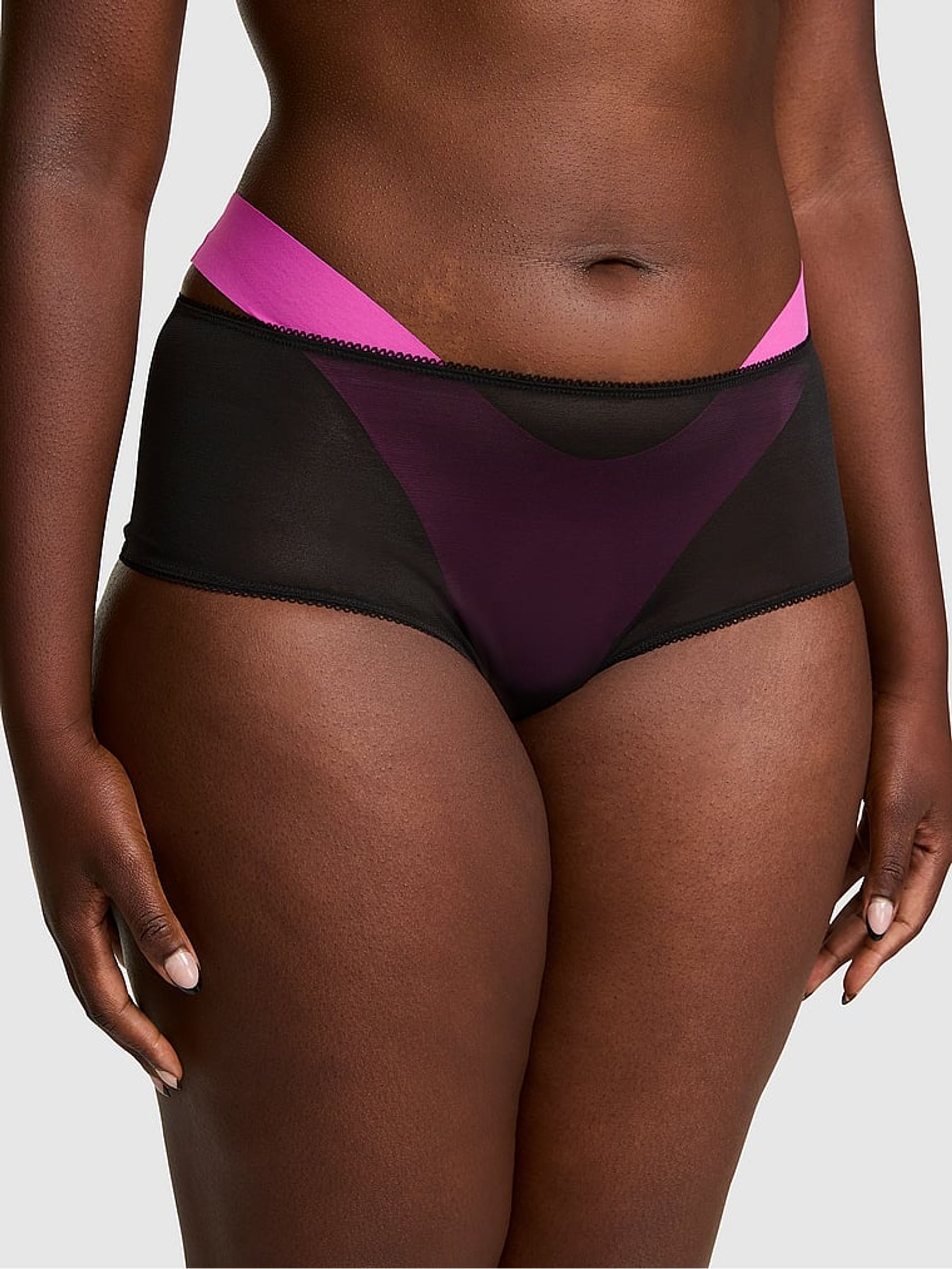 Black/Pink Fire Double Strap Cheeky Sequin Mesh Knickers - Image 1 of 2