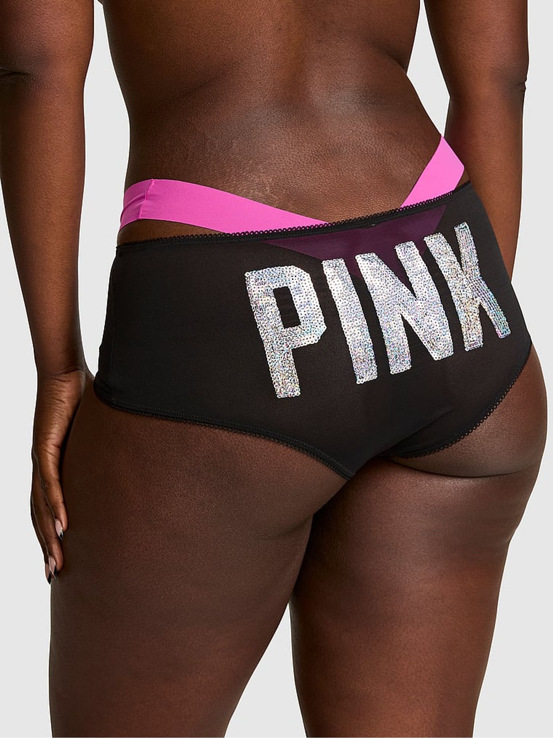 Black/Pink Fire Double Strap Cheeky Sequin Mesh Knickers - Image 2 of 2 Black/Pink Fire Double Strap Cheeky Sequin Mesh Knickers - Image 2 of 2