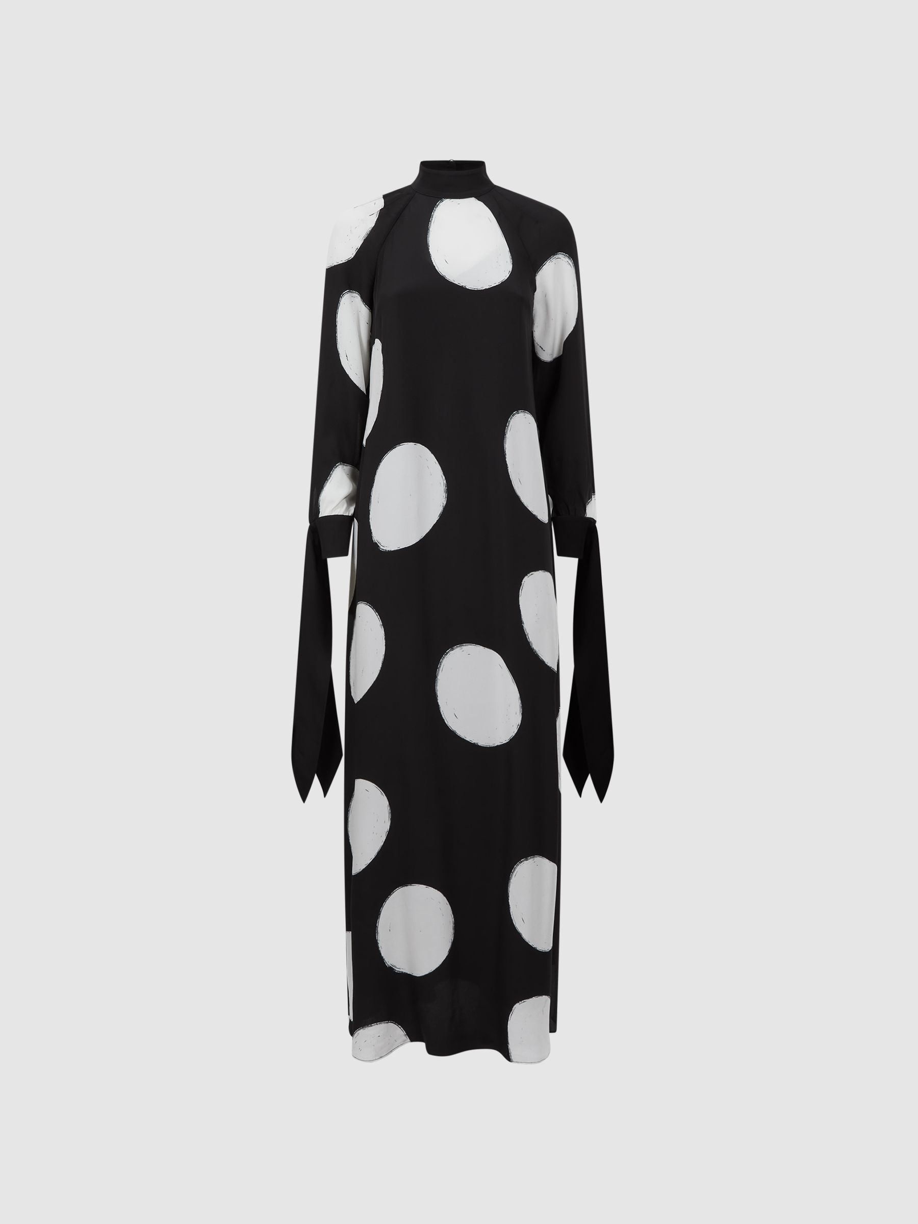 Reiss Florere Polka Dot Long Sleeve Maxi Dress in Black