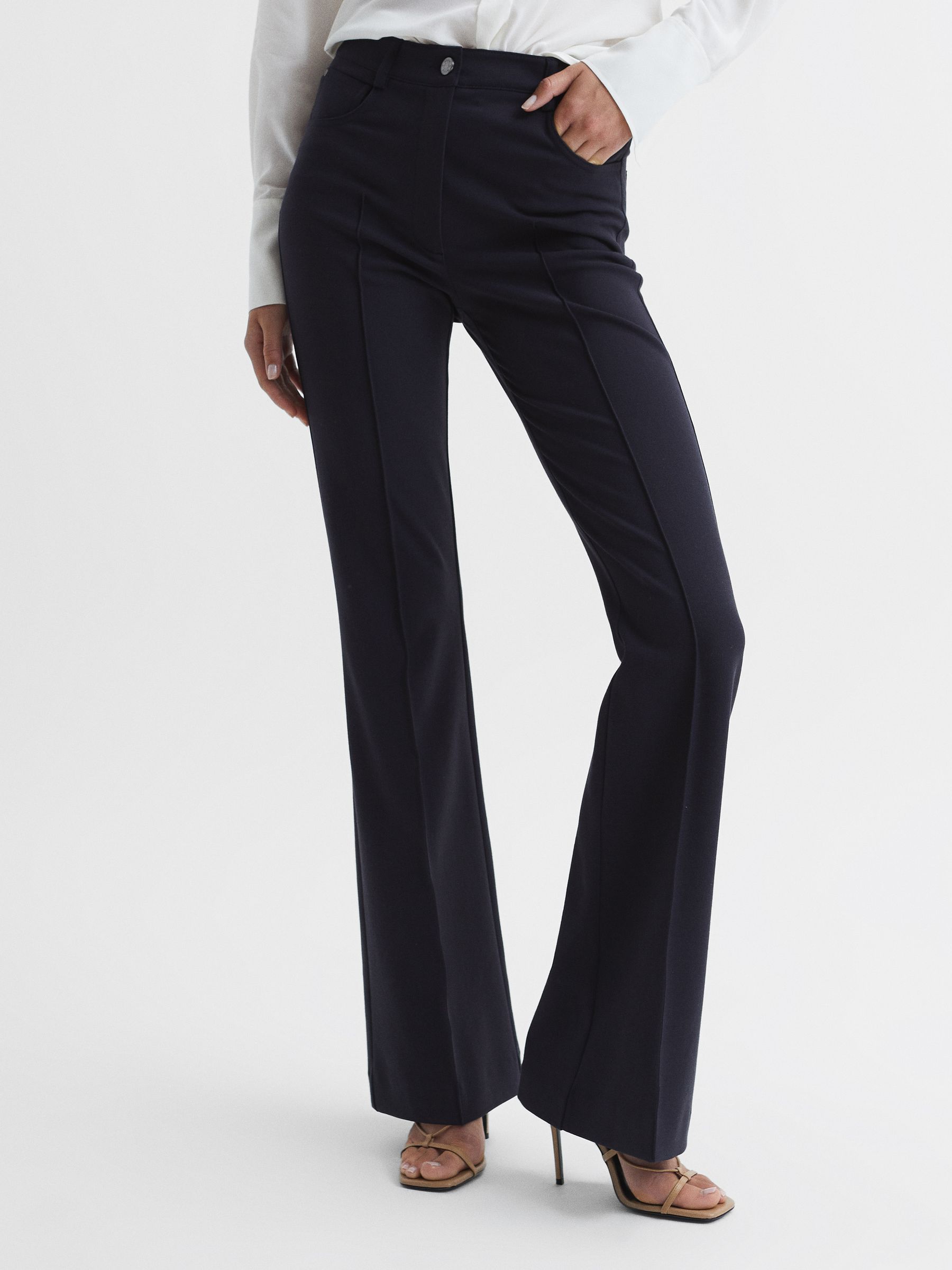 Petite Flared Trousers in Navy - Image 1 of 1 Petite Flared Trousers in Navy - Image 1 of 1