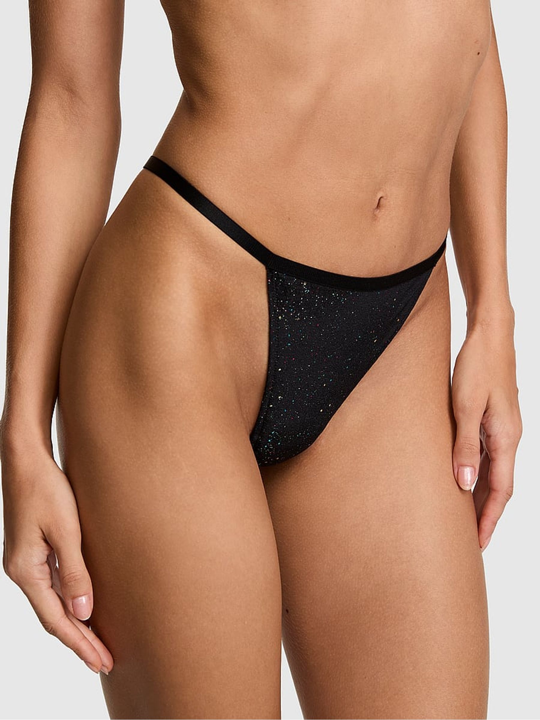Black Thong Confetti Velour Knickers - Image 1 of 2 Black Thong Confetti Velour Knickers - Image 1 of 2