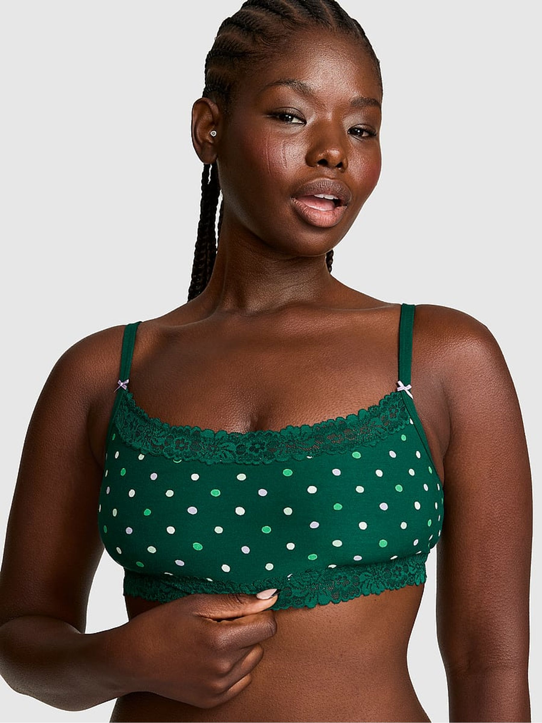 Dark Garden Green Scoop Cotton Lace Trim Bralette - Image 1 of 2