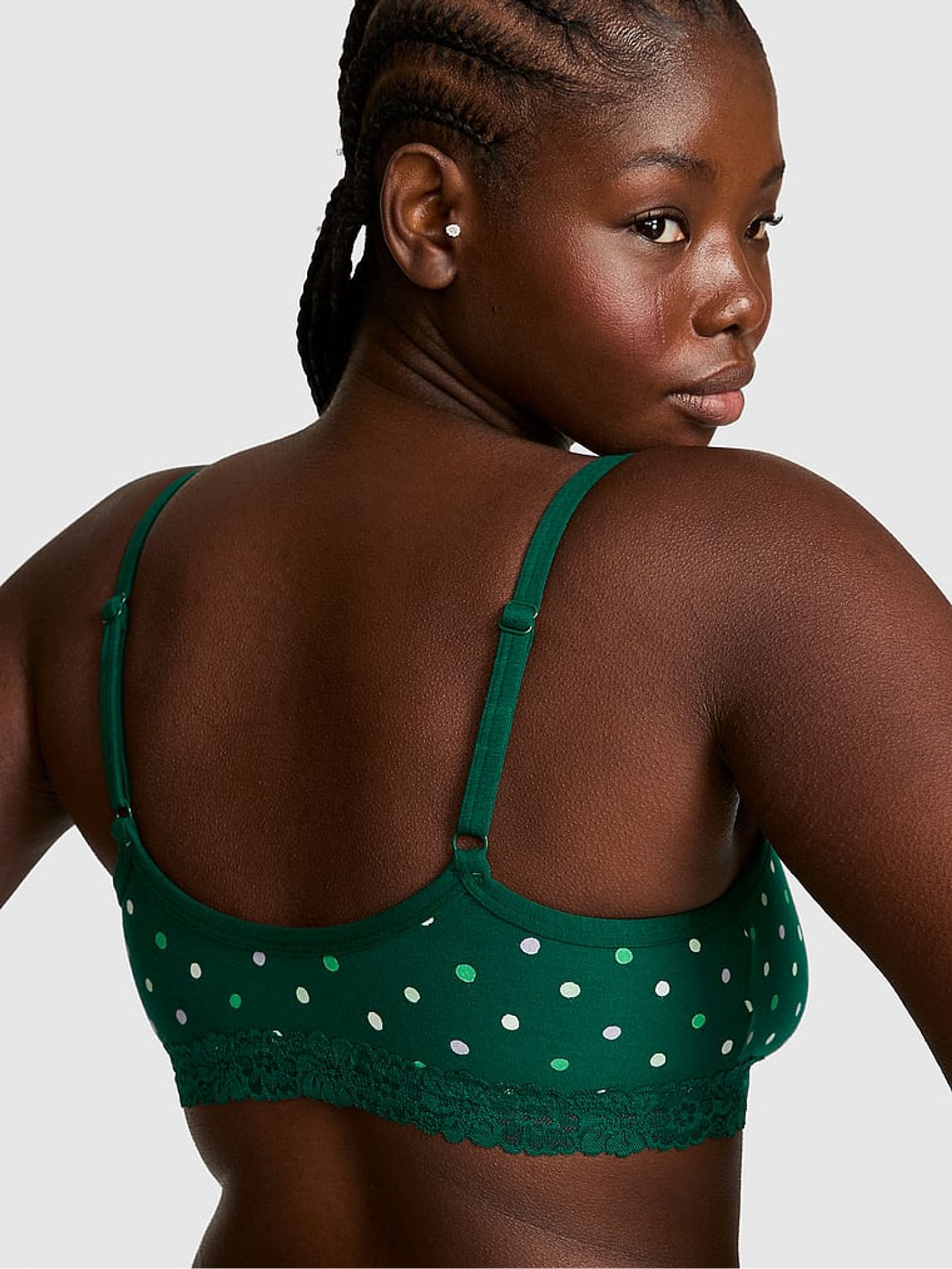 Dark Garden Green Scoop Cotton Lace Trim Bralette - Image 2 of 2 Dark Garden Green Scoop Cotton Lace Trim Bralette - Image 2 of 2